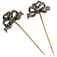 Pair of Early 1900s French Gold and Diamond Pins