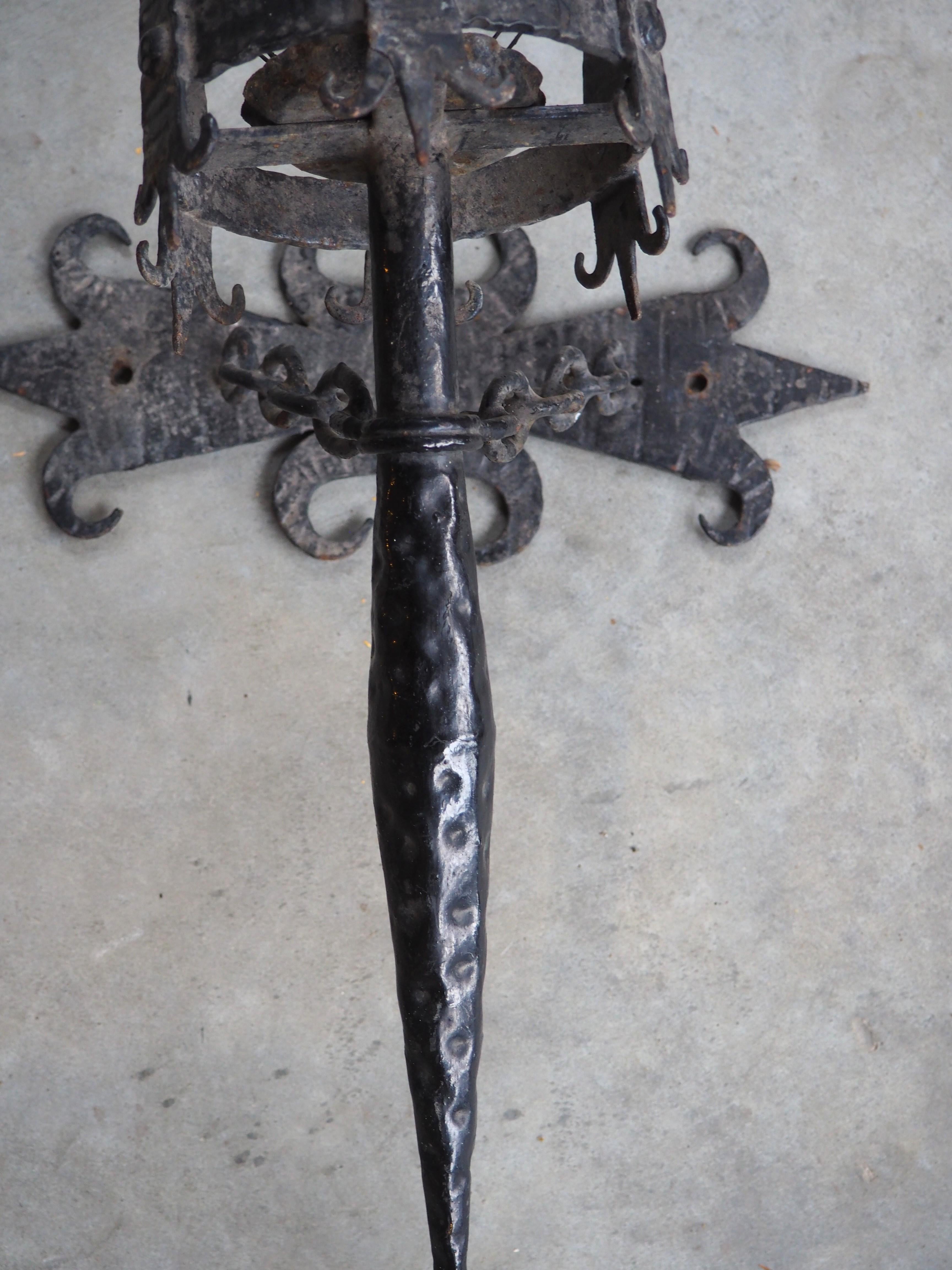 Pair of Early 1900s French Medieval Style Wrought Iron Torch Sconces For Sale 13