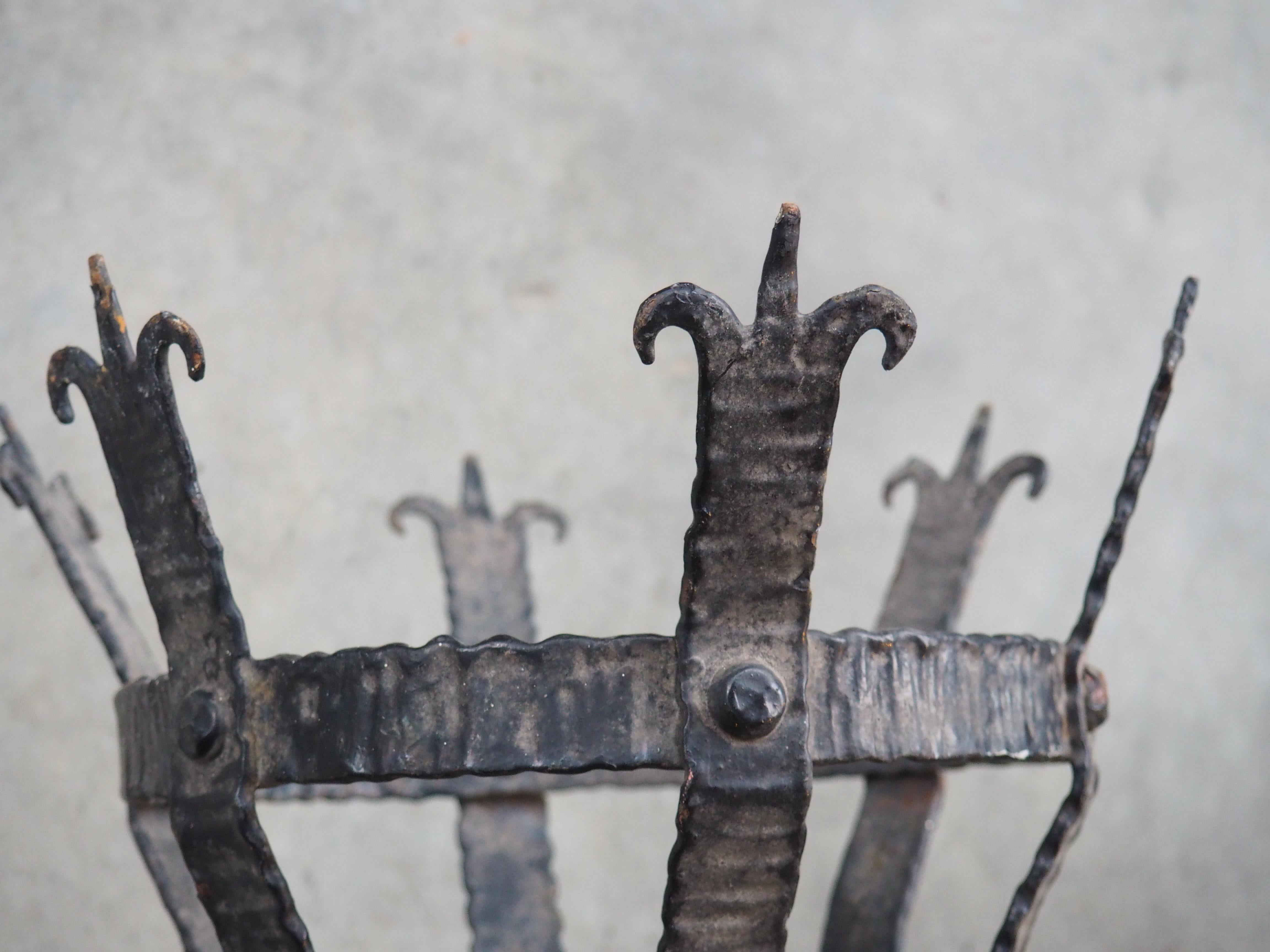 Pair of Early 1900s French Medieval Style Wrought Iron Torch Sconces For Sale 2