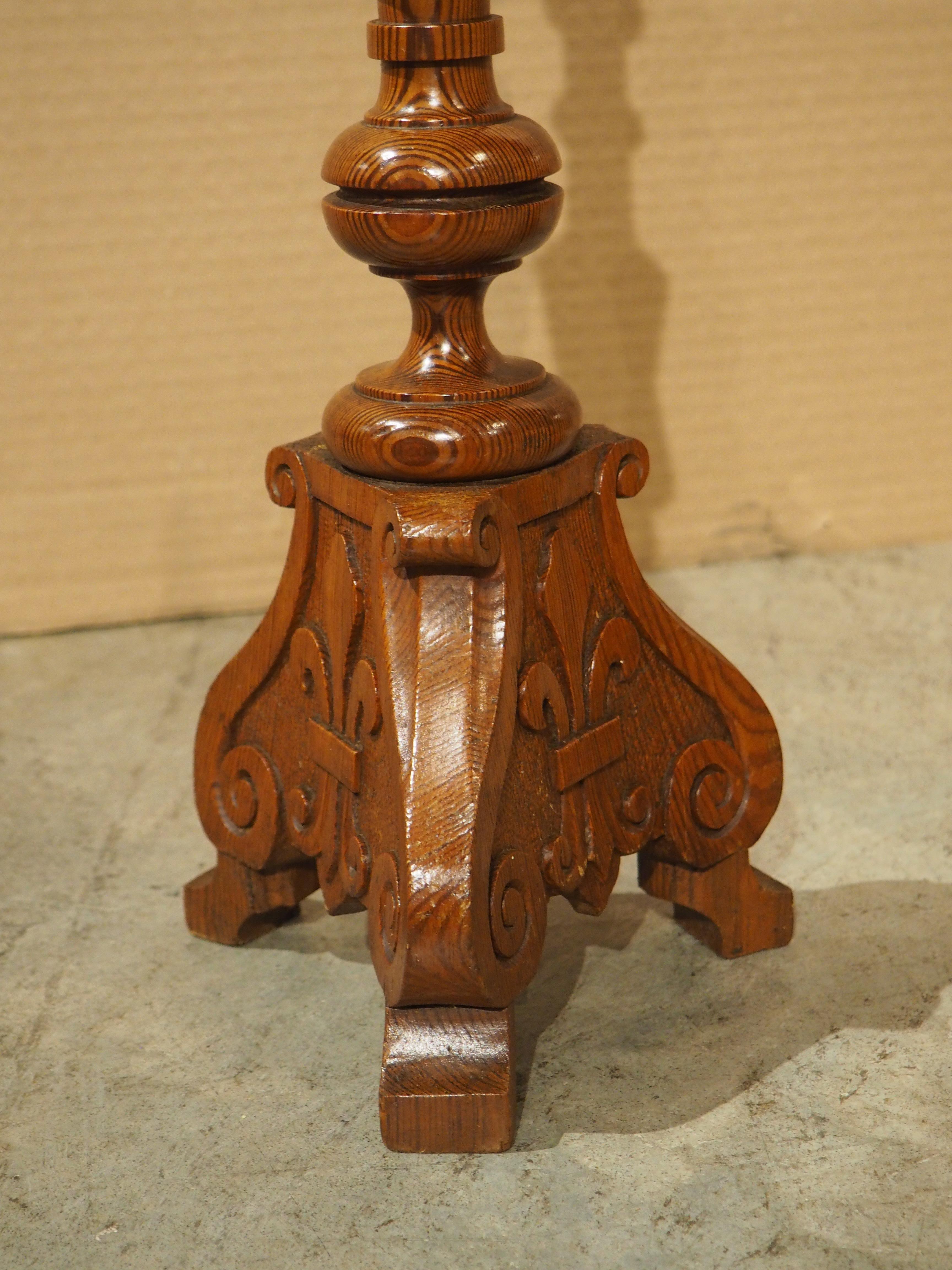 Pair of Early 1900's French Pine Candlesticks with Fleur De Lys Relief Carvings For Sale 5