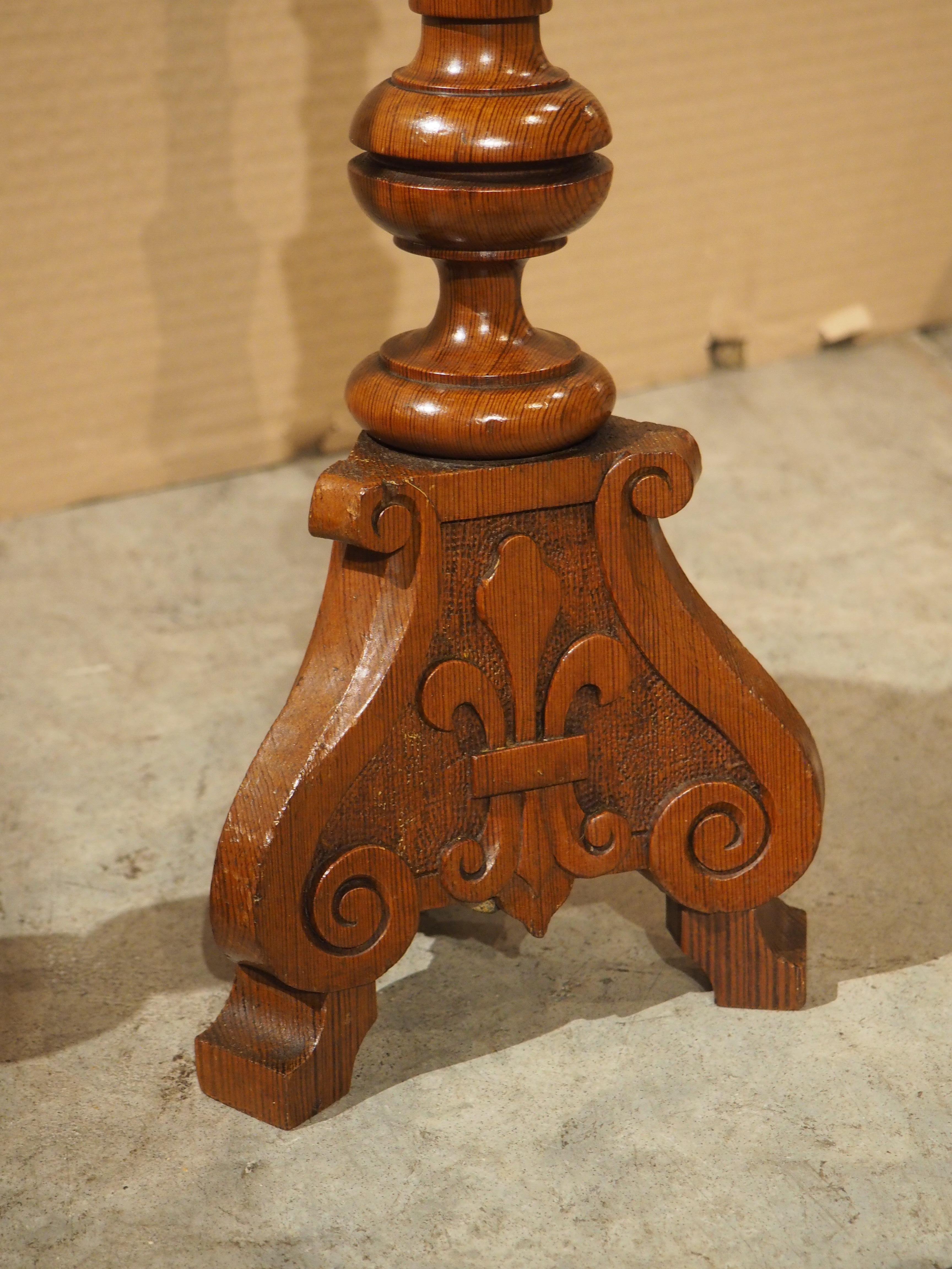 Pair of Early 1900's French Pine Candlesticks with Fleur De Lys Relief Carvings For Sale 6