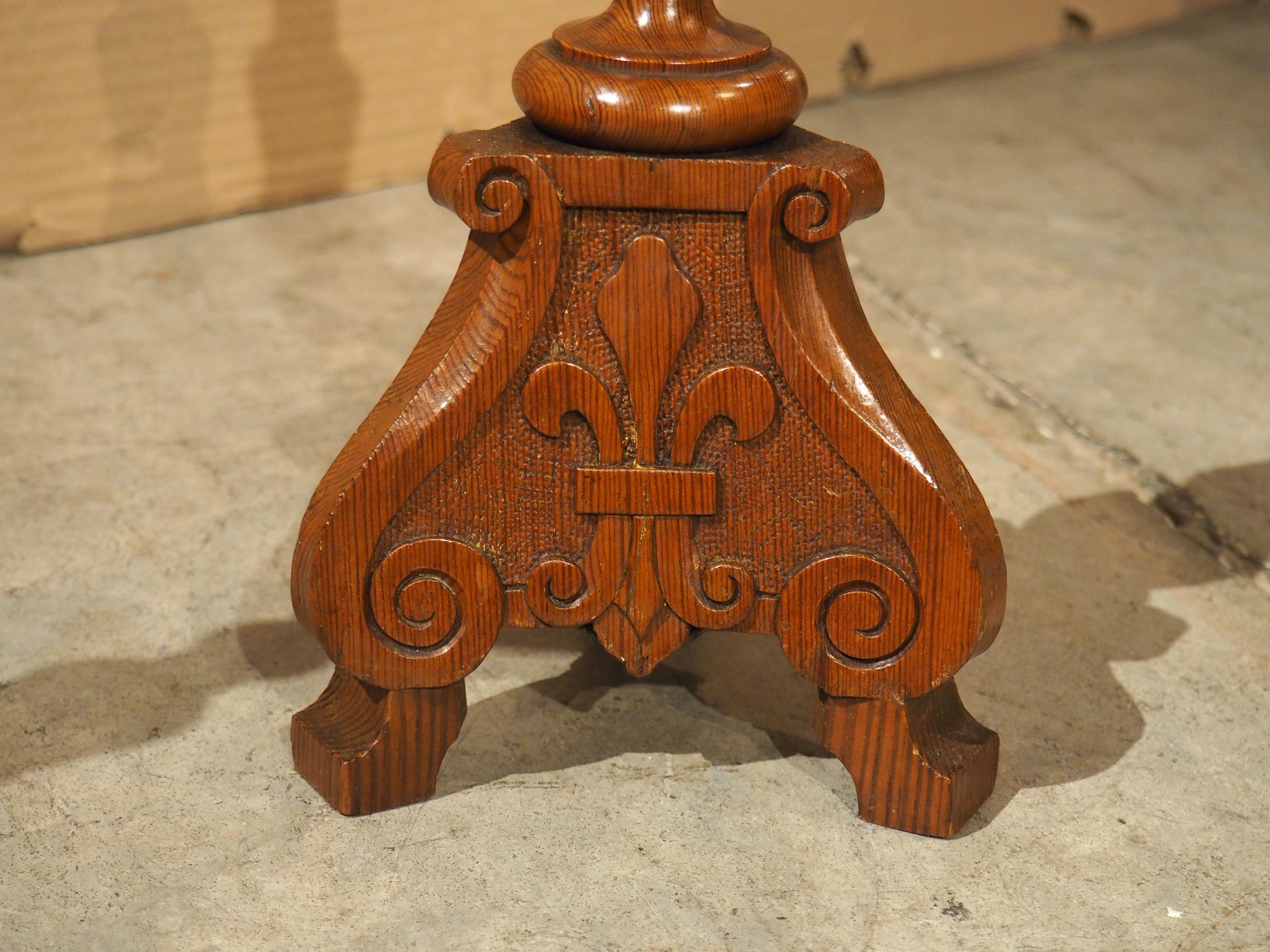 Pair of Early 1900's French Pine Candlesticks with Fleur De Lys Relief Carvings For Sale 7