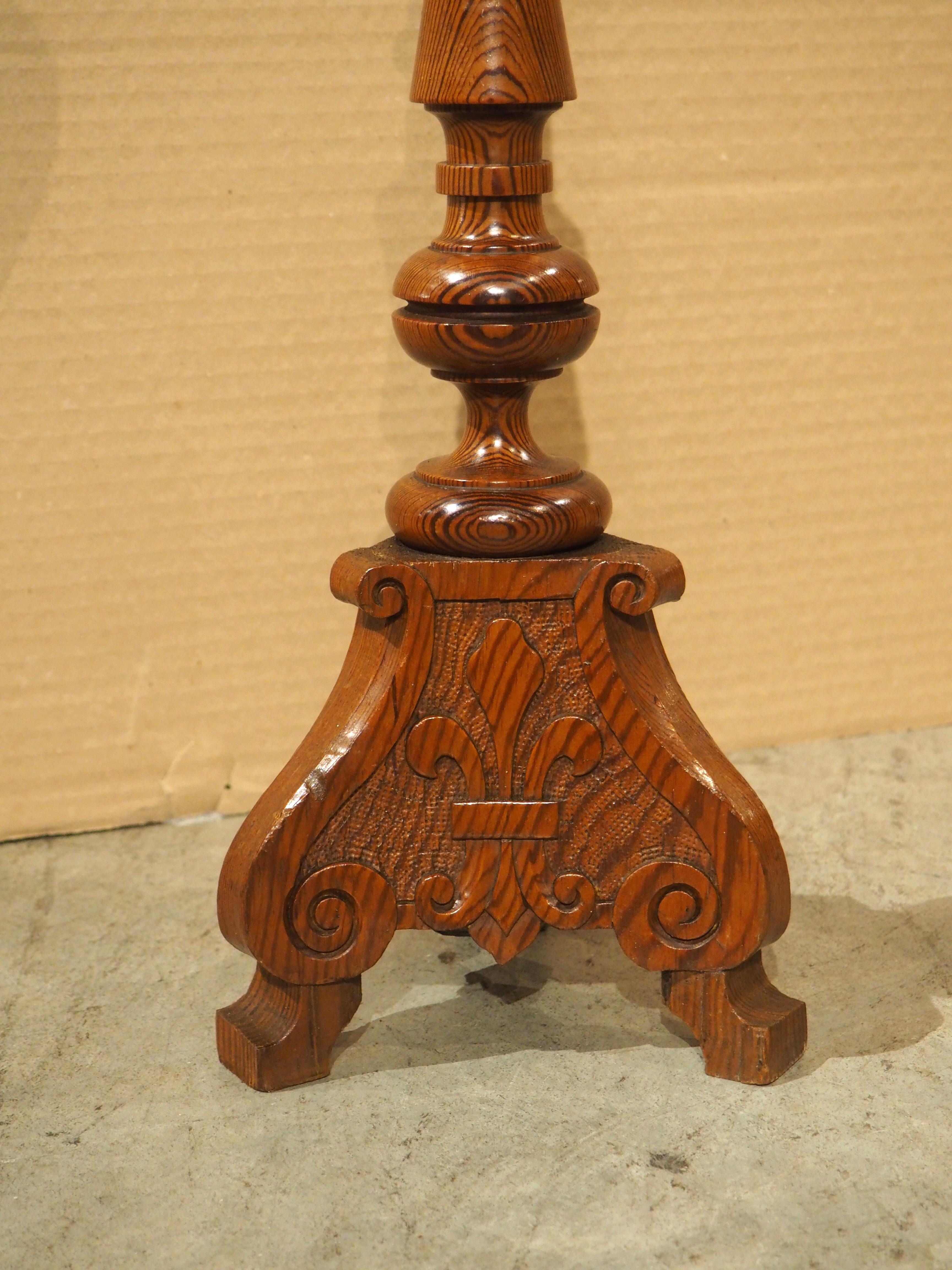 Pair of Early 1900's French Pine Candlesticks with Fleur De Lys Relief Carvings For Sale 8