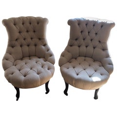 Pair of Early 1900s French Tufted Slipper Chairs