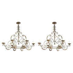 Paire de lustres à 6 lumières en fer forgé du début des années 1900, France