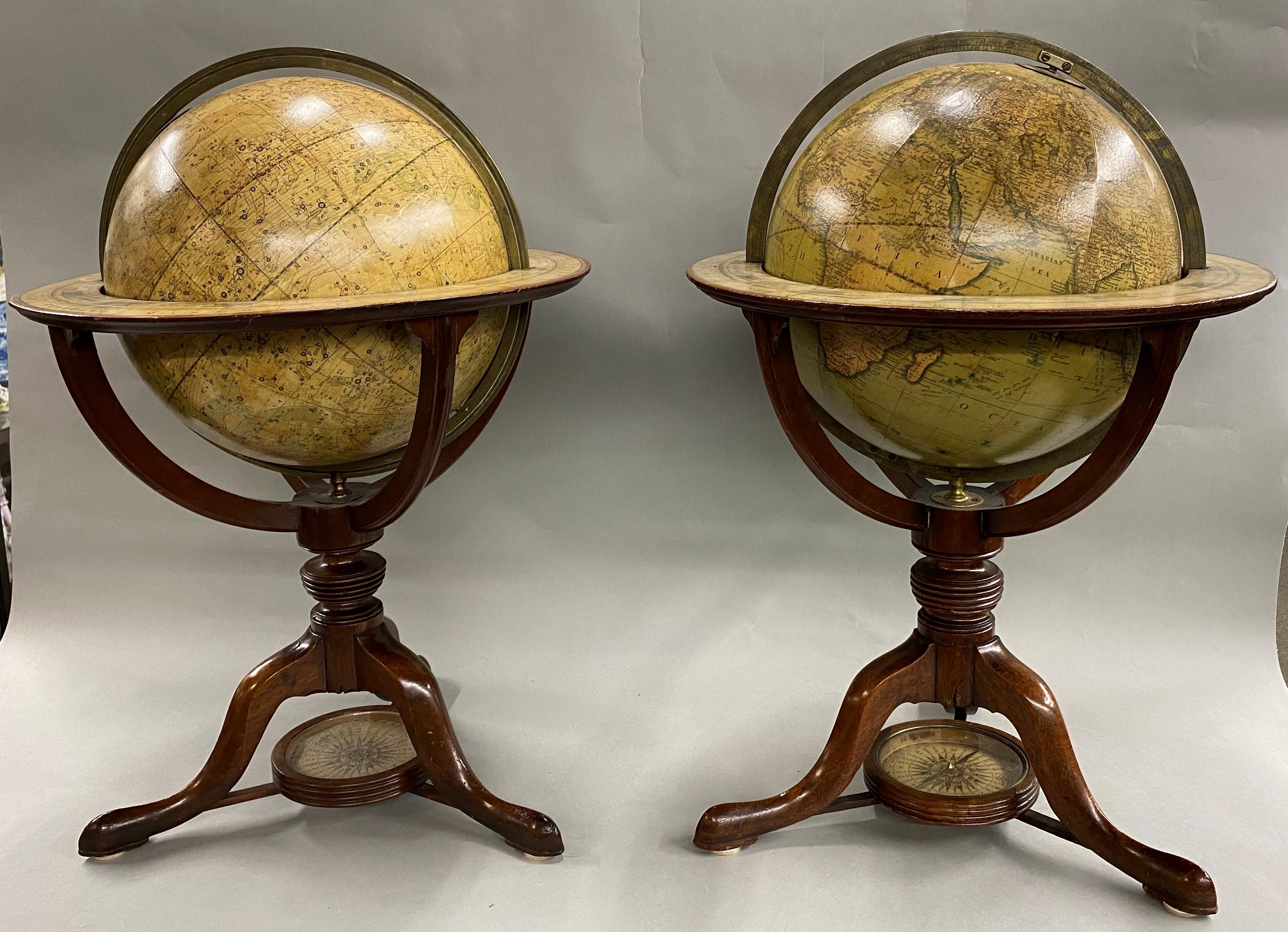 Paire de globes de table célestes et terrestres du début du 19e siècle en porcelaine sculptée en vente 7