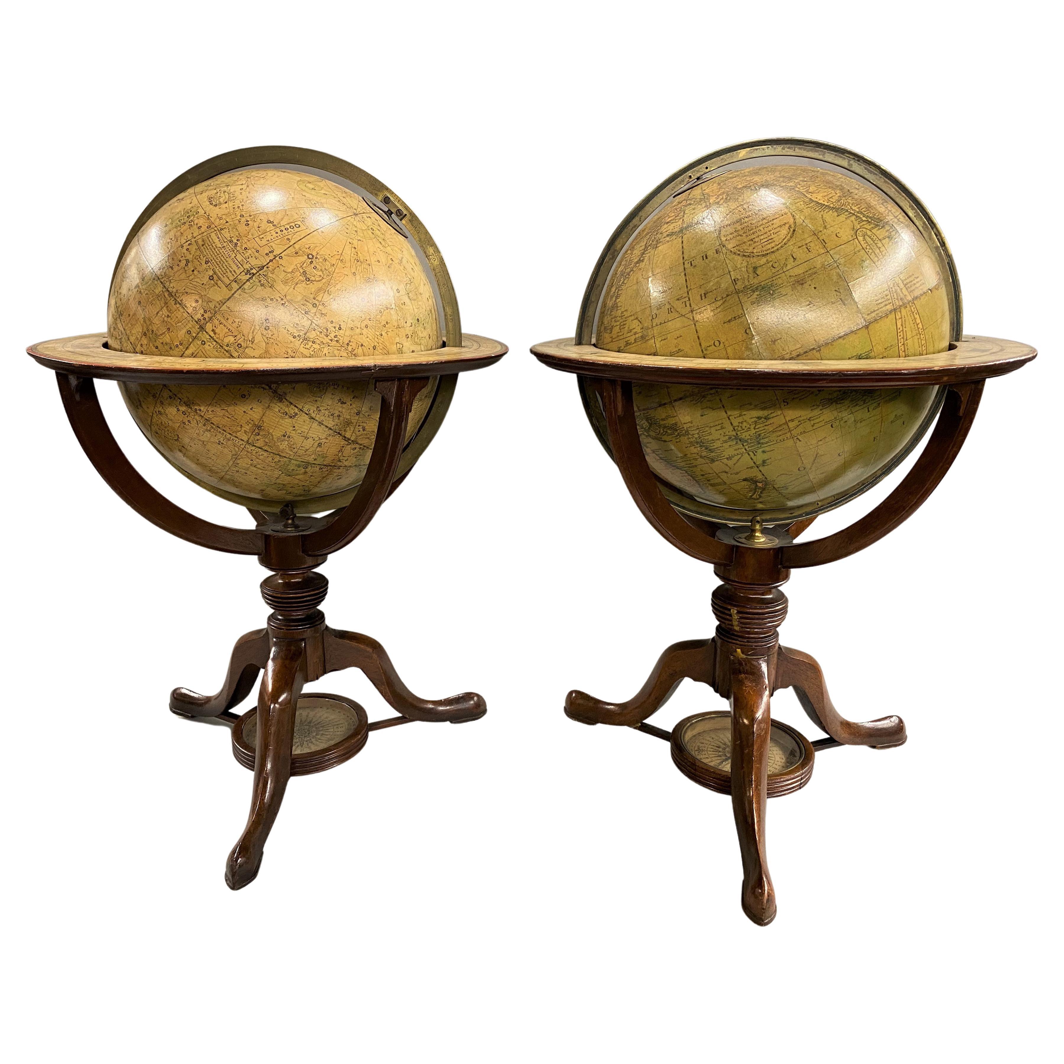 Pair of Early 19th C Cary Celestial & Terrestrial Tabletop Globes