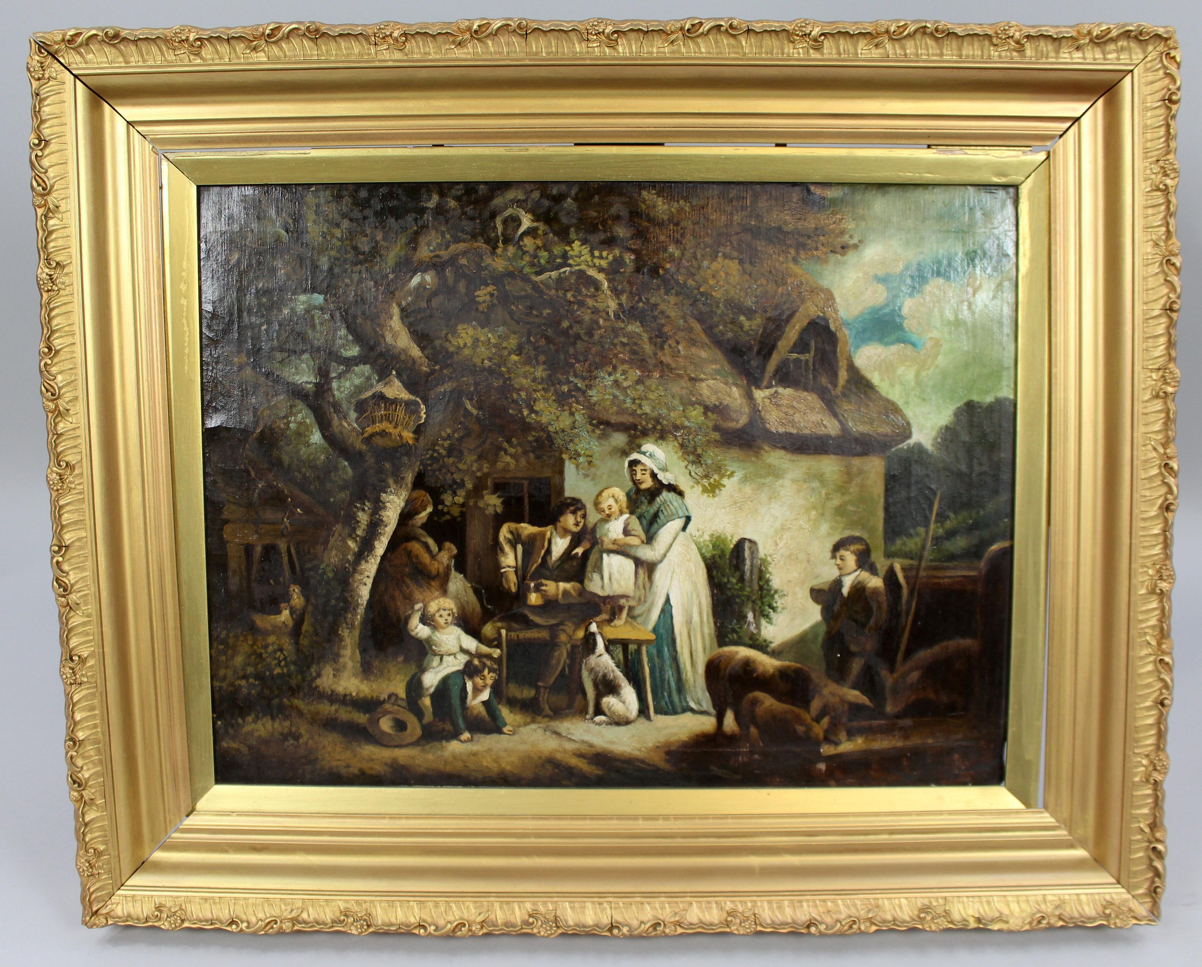 Pair of Early 19th C. Country Genre Scenes Oil on Canvas For Sale 7