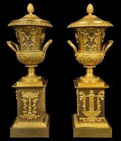 Pair of Early 19th c Empire Gilt Bronze Cassolettes