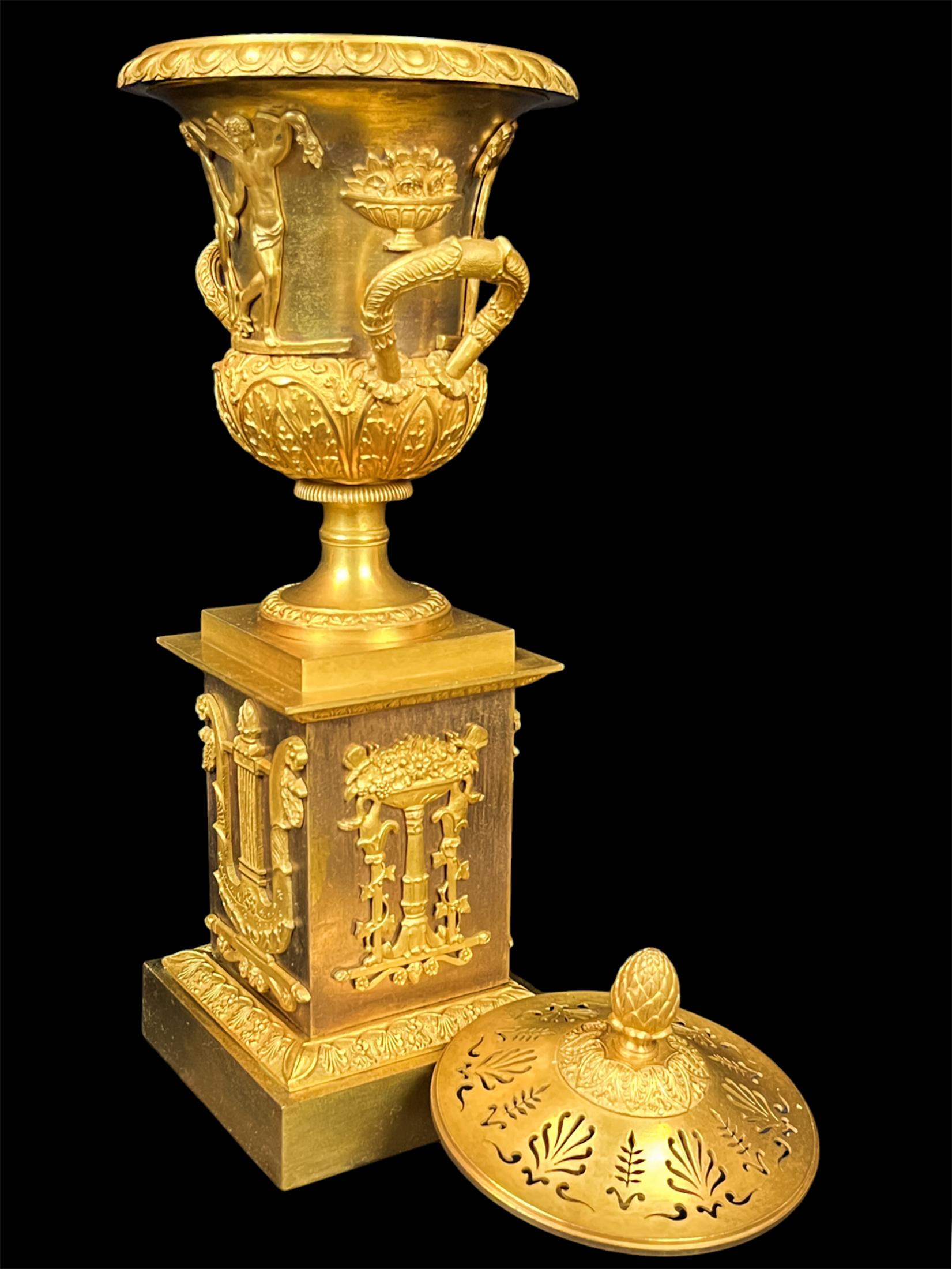 Pair of Early 19th c Empire Gilt Bronze Cassolettes For Sale 2