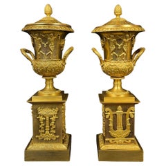 Antique Pair of Early 19th c Empire Gilt Bronze Cassolettes