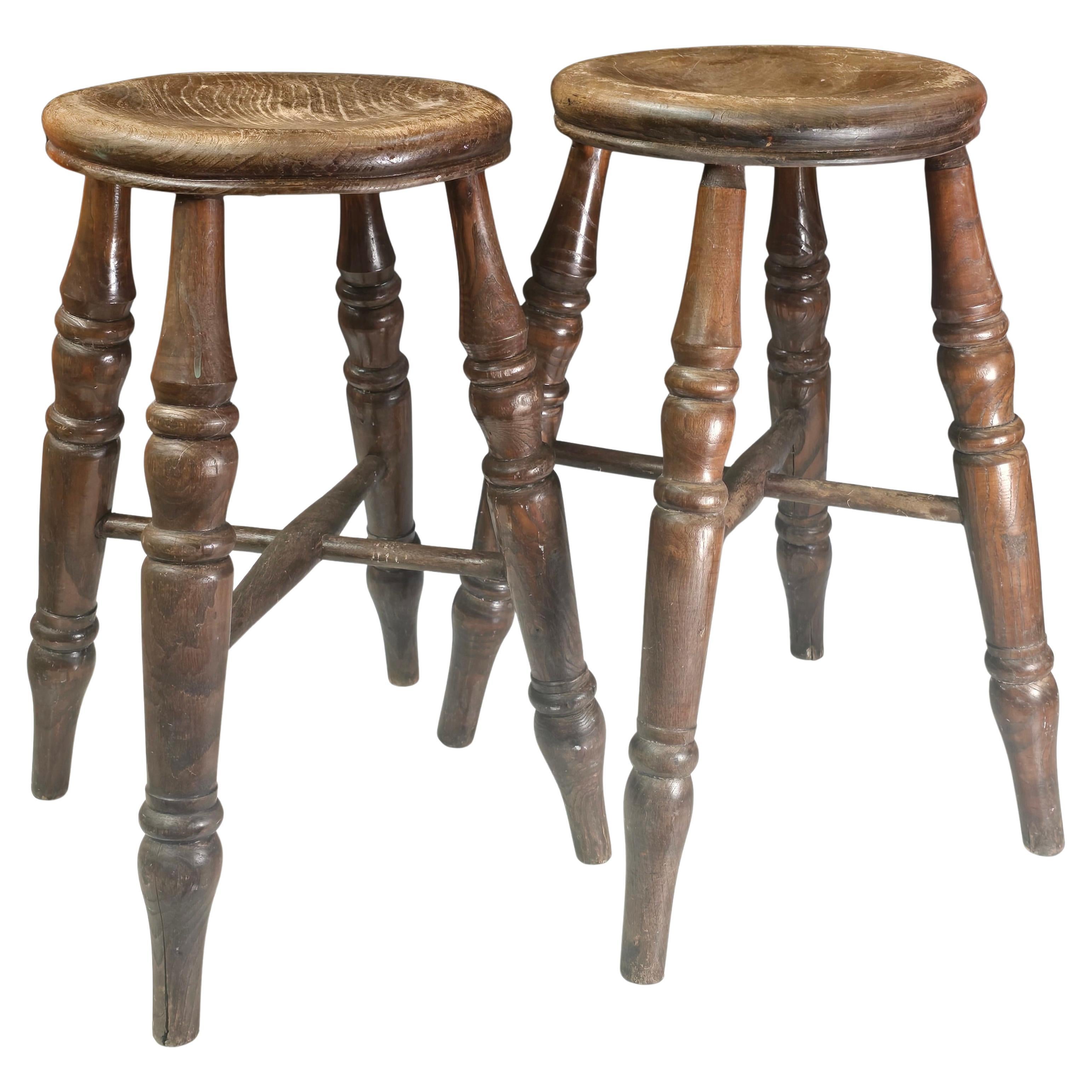 Pair of Early 19th C. English Oak Milking Stools
