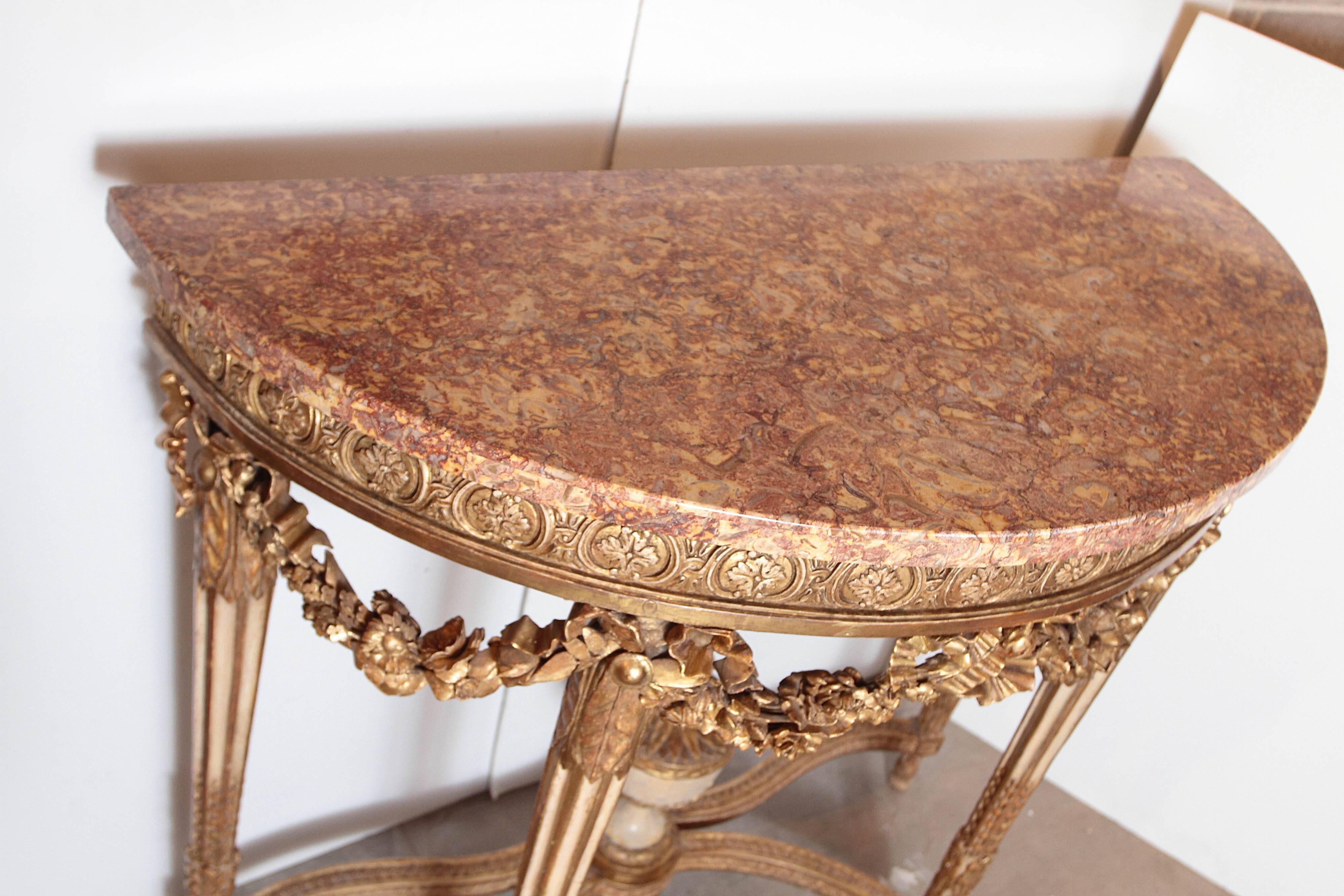 Early 19th Century French Louis XVI Gilt Carved and Cream Painted Consoles, Pair In Good Condition In Dallas, TX