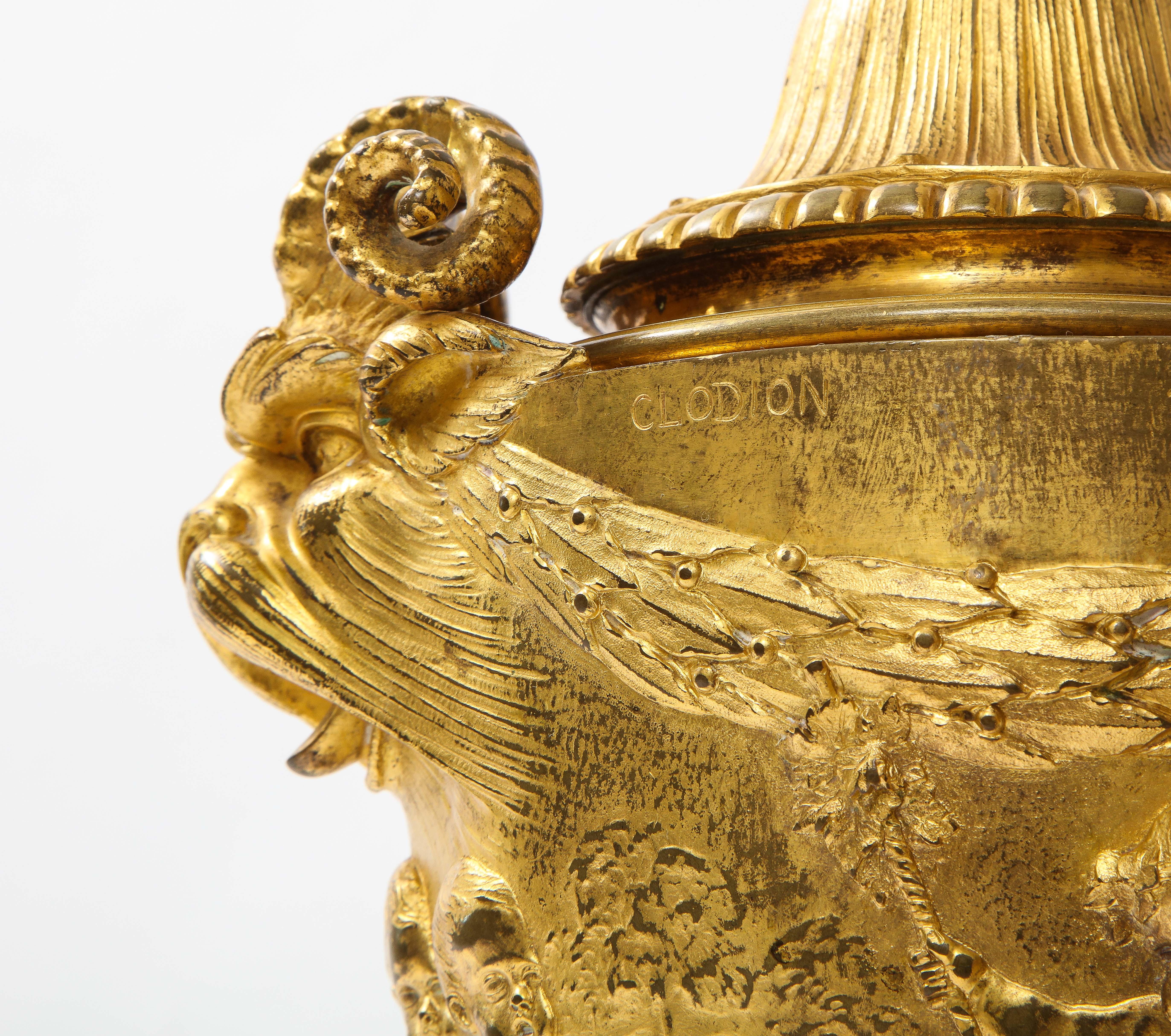 Pair of Early 19th C. French Ormolu Covered Vases, Signed Clodion For Sale 5