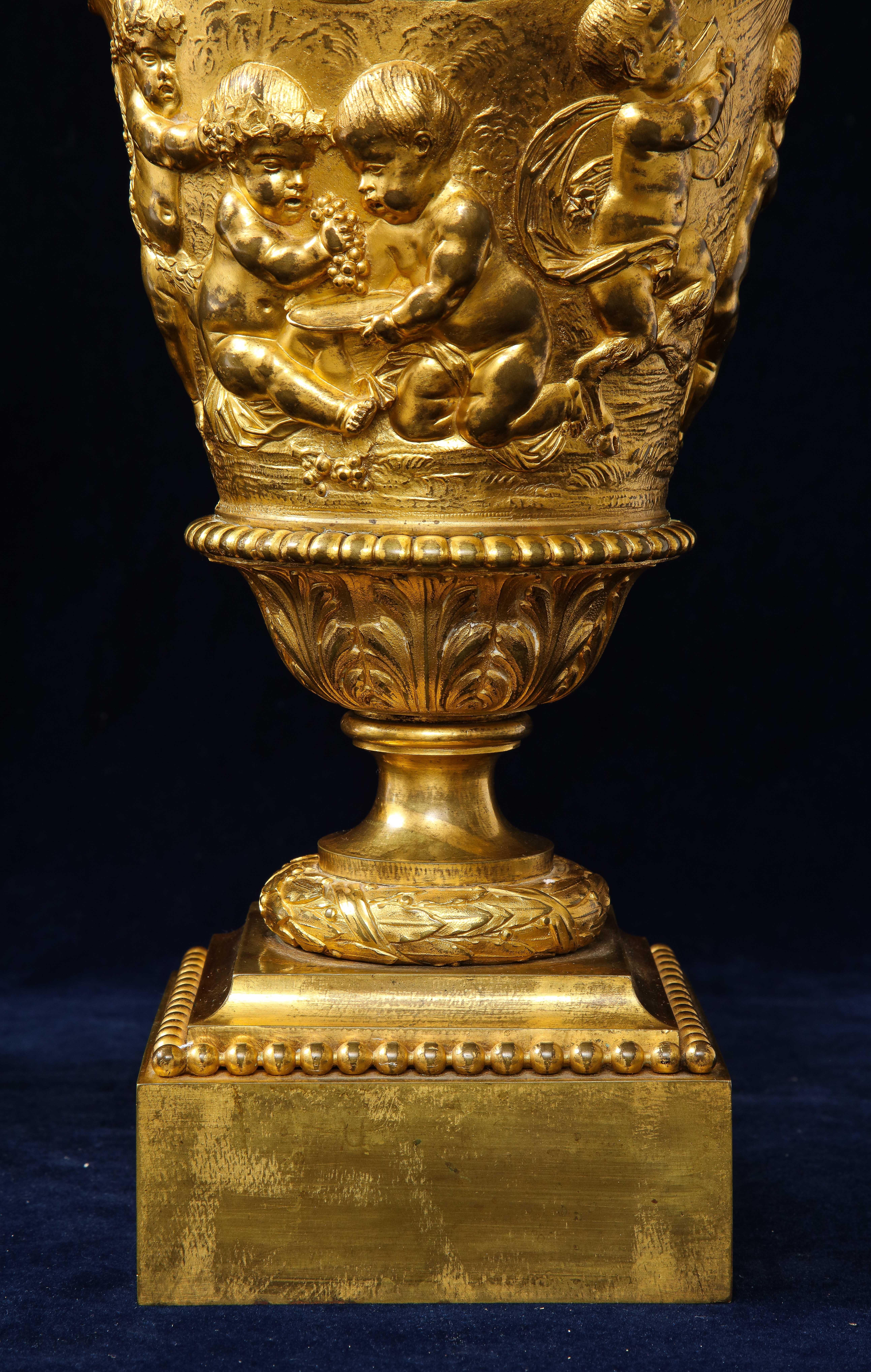 Pair of Early 19th C. French Ormolu Covered Vases, Signed Clodion For Sale 8
