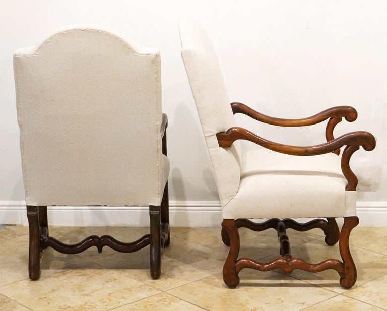 Pair of Early 19th C. French Provincial  Baroque Style Upholstered Armchairs For Sale 4