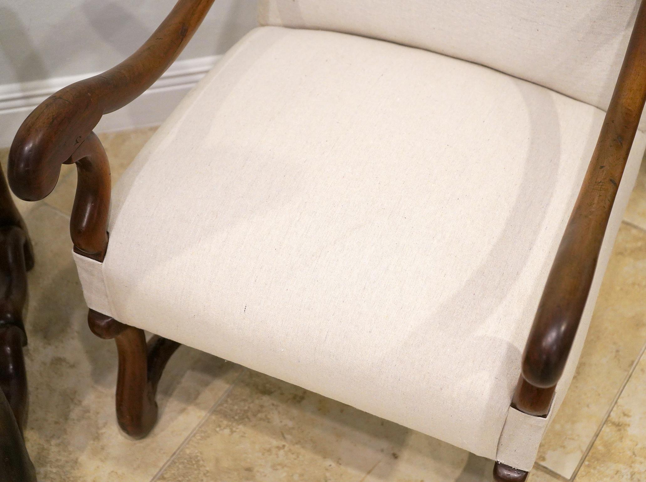 Pair of Early 19th C. French Provincial  Baroque Style Upholstered Armchairs 7