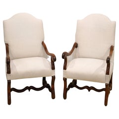Pair of Early 19th C. French Provincial Baroque Style Upholstered Armchairs