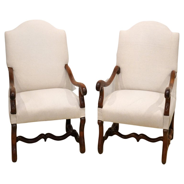 Pair of Early 19th C. French Provincial  Baroque Style Upholstered Armchairs For Sale