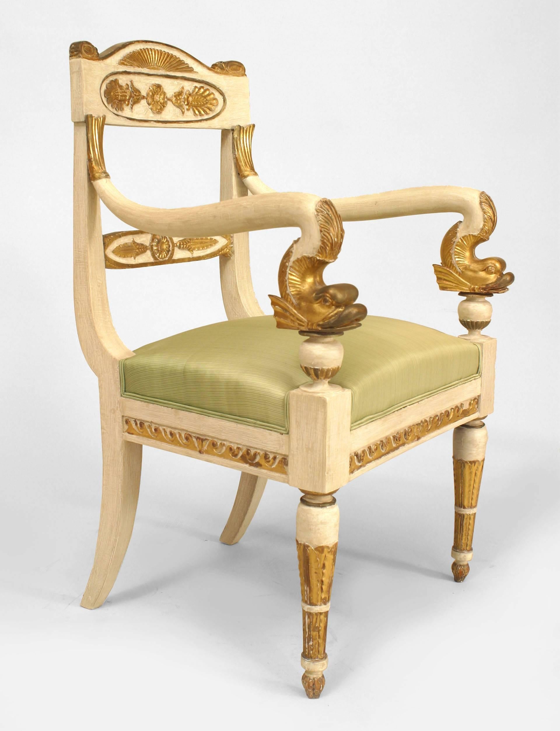 Neoclassical Pair of Early 19th c. Gilt Carved Italian Neoclassic Chairs