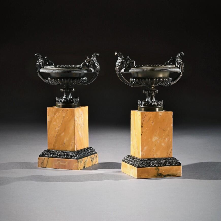 French Pair of Early 19th Century Grand Tour Bronze and Sienna Marble Tazzas