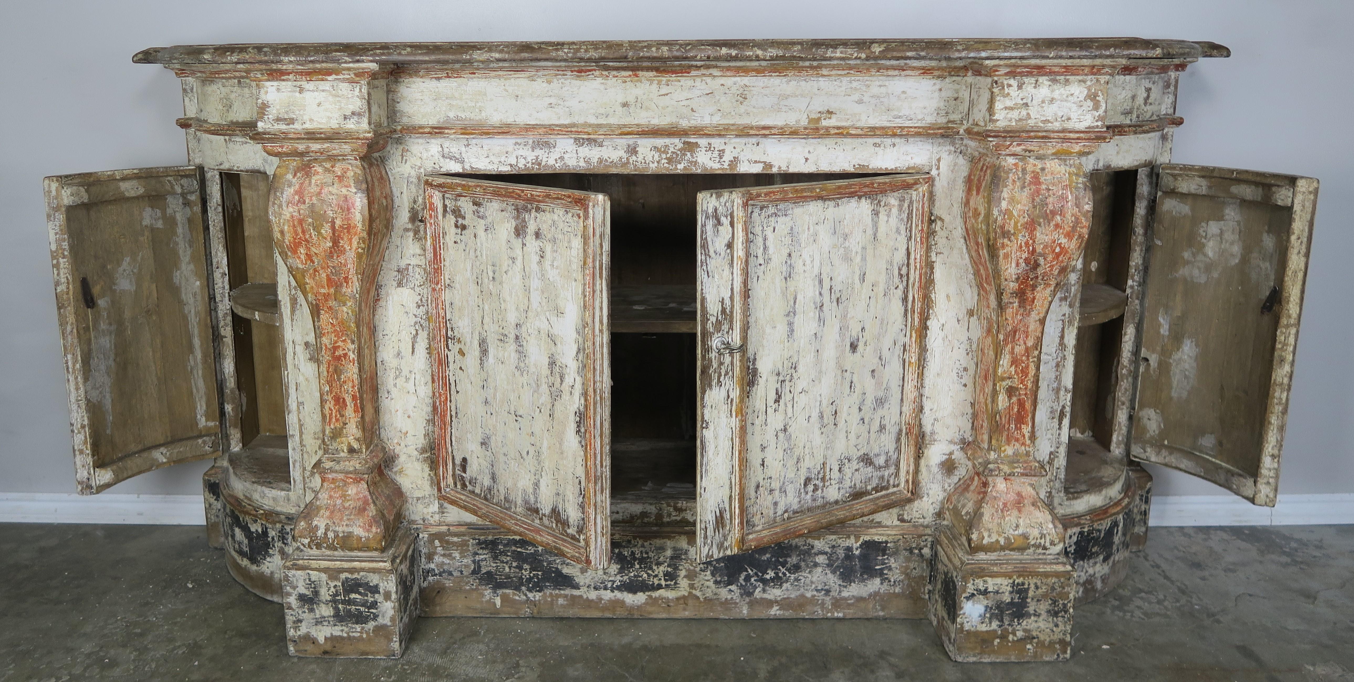 Hand-Painted Pair of Early 19th Century Italian Tuscan Style Painted Sideboards
