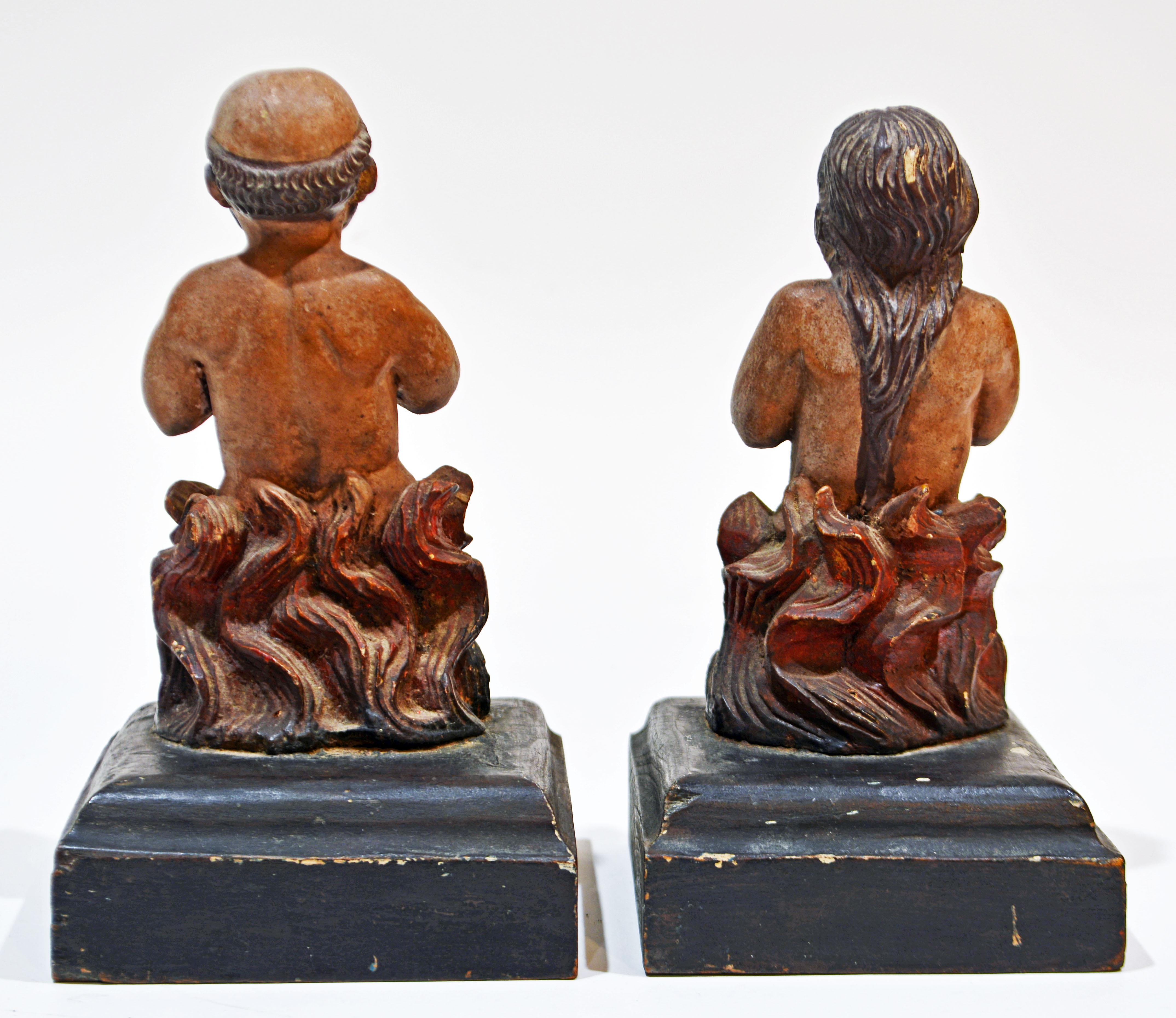 Central American Pair of Early 19th C. Spanish Colonial Carved and Painted 'Anima Sola' Figures