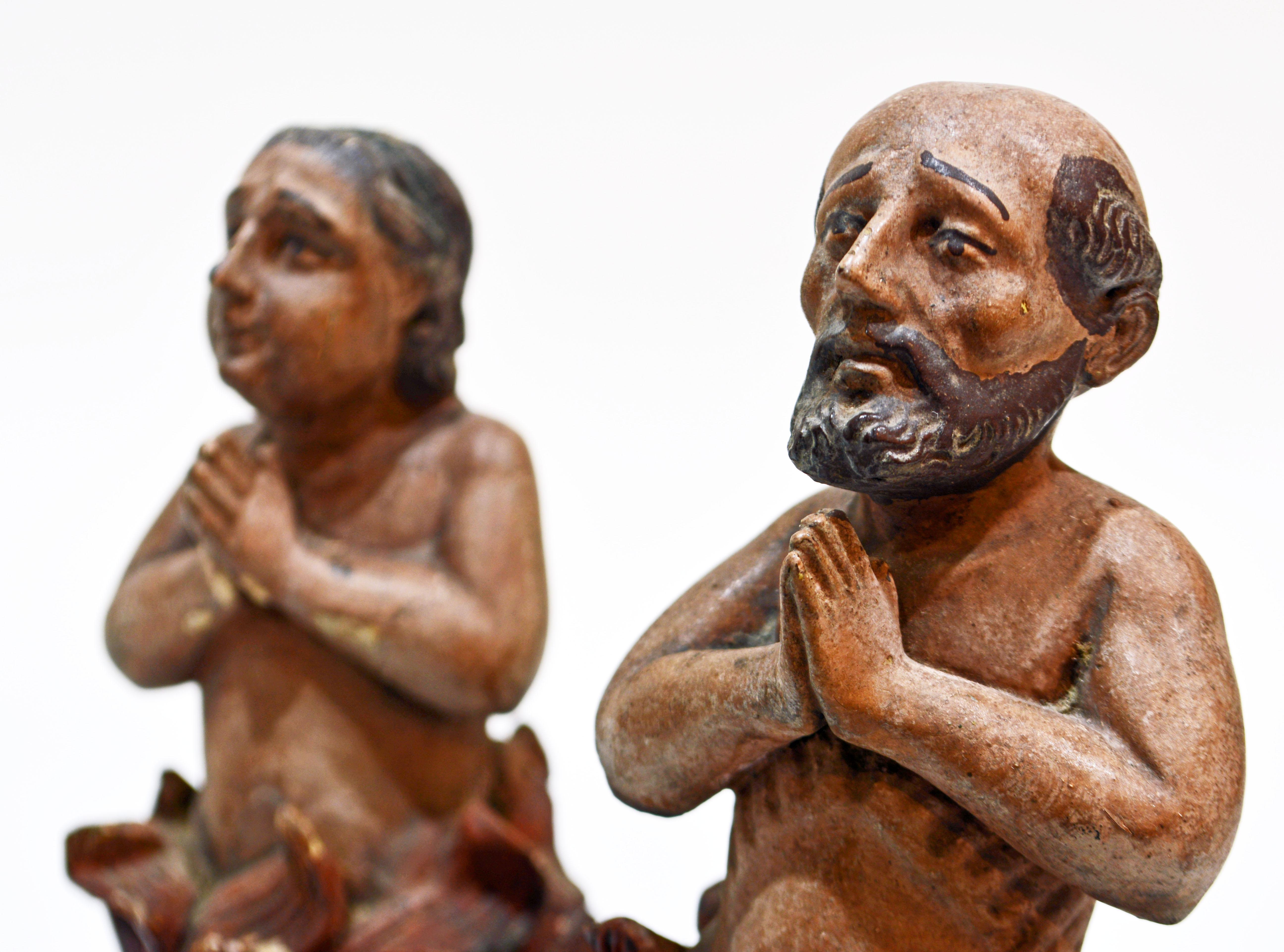 Pair of Early 19th C. Spanish Colonial Carved and Painted 'Anima Sola' Figures In Good Condition In Ft. Lauderdale, FL