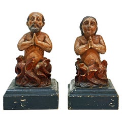 Pair of Early 19th C. Spanish Colonial Carved and Painted 'Anima Sola' Figures