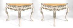 Pair of Italian Rococo Silver Gilt Marble Top Console Tables