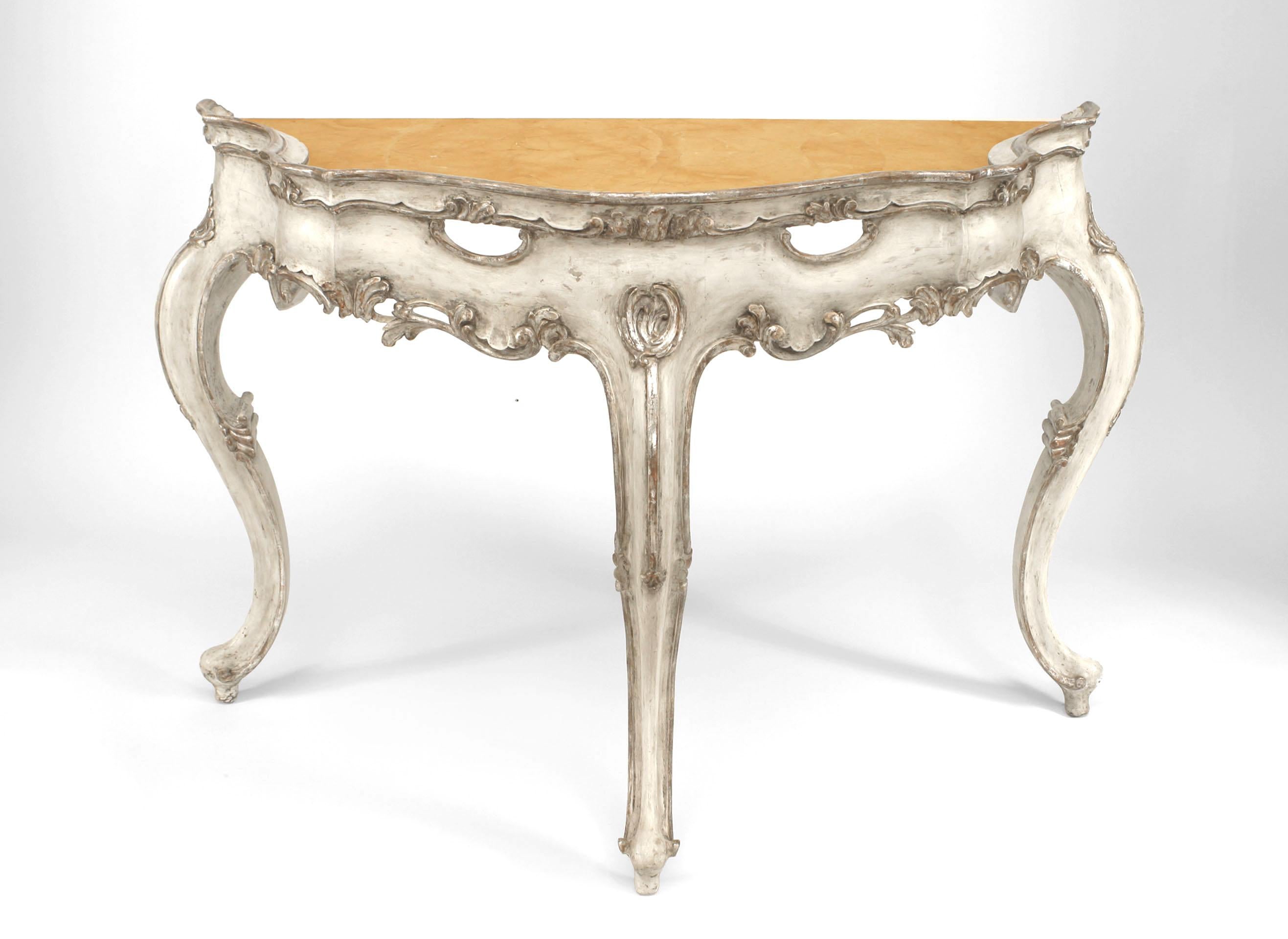 Pair of Italian Rococo Silver Gilt Marble Top Console Tables In Good Condition For Sale In New York, NY