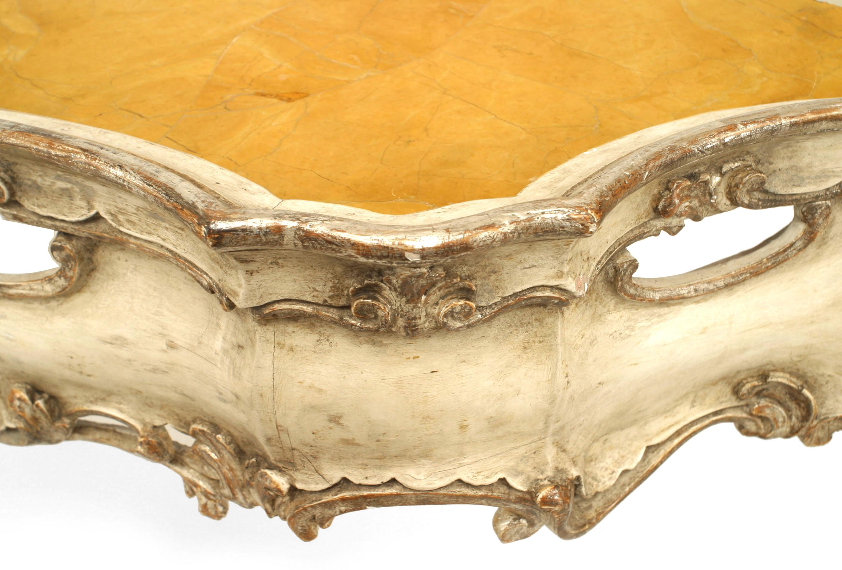 19th Century Pair of Italian Rococo Silver Gilt Marble Top Console Tables For Sale