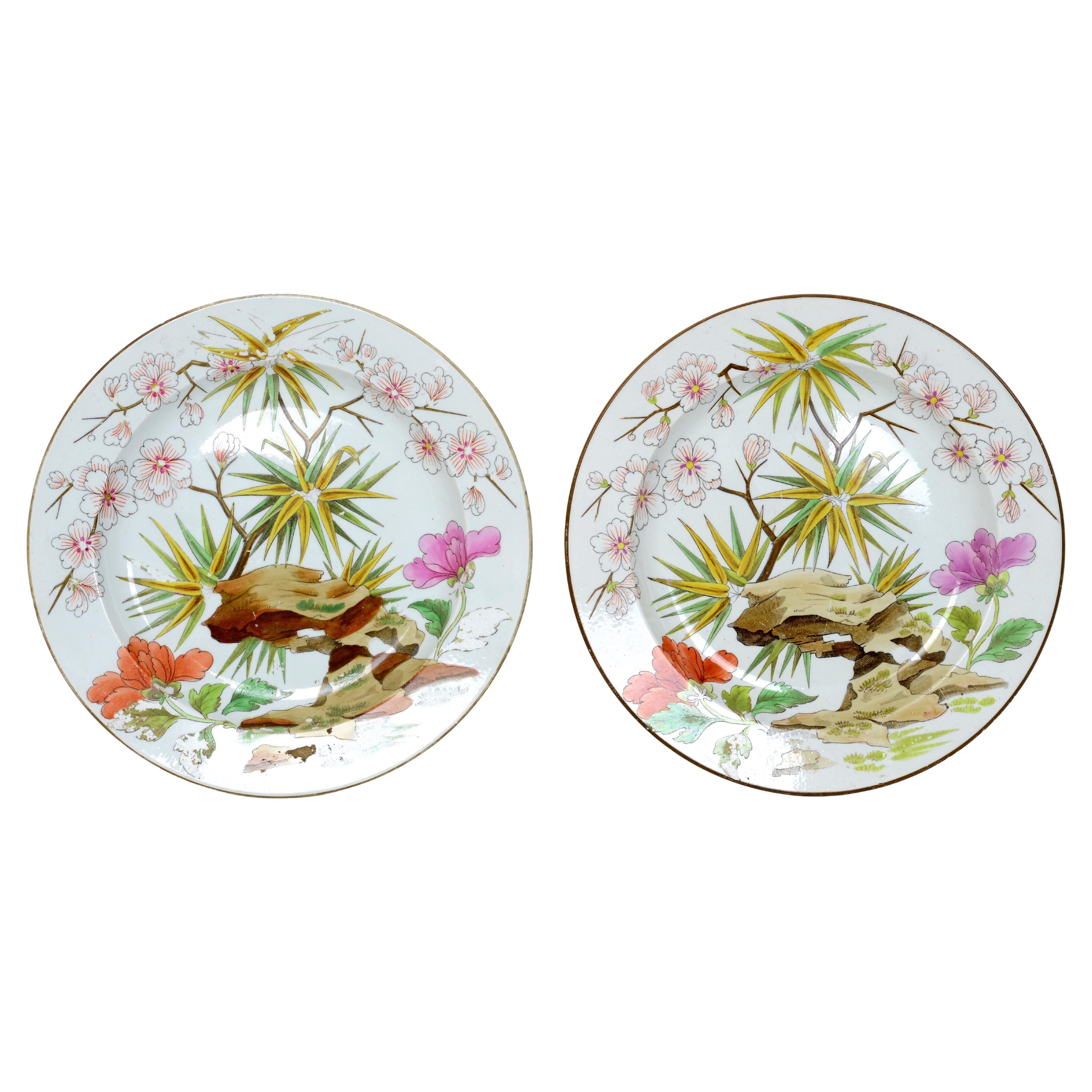 Pair of Early 19th c Wedgwood Pearlware Prunus Pattern 8" Plates