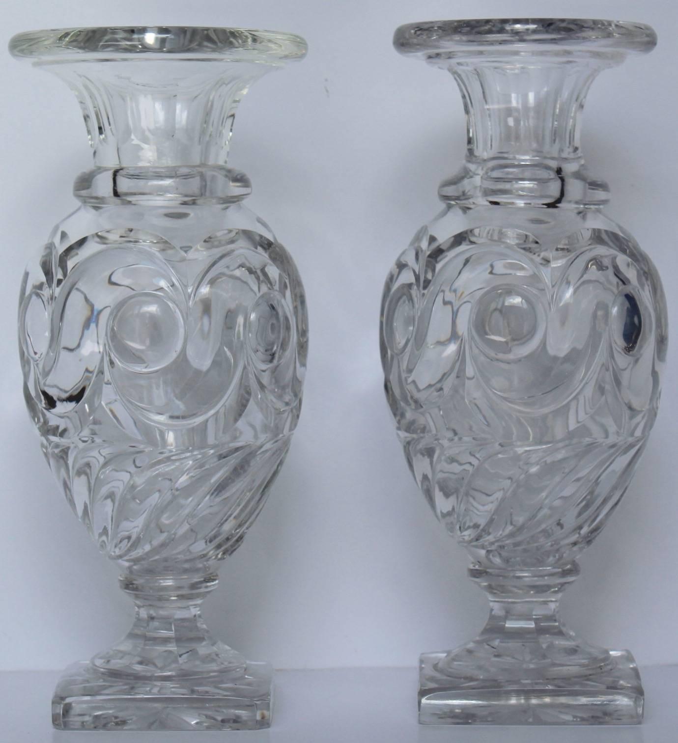 Charles X Pair of Early 19th Century Baccarat Handblown and Cut Crystal Vases