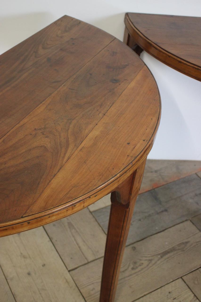 Pair of Early 19th Century French Cherrywood Demilune Tables For Sale 1