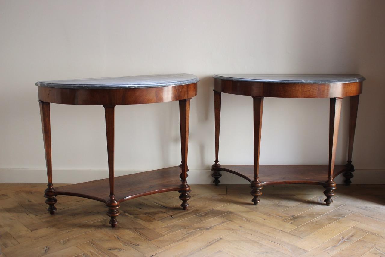 Pair of Early 19th Century Italian Console Tables in Walnut 2