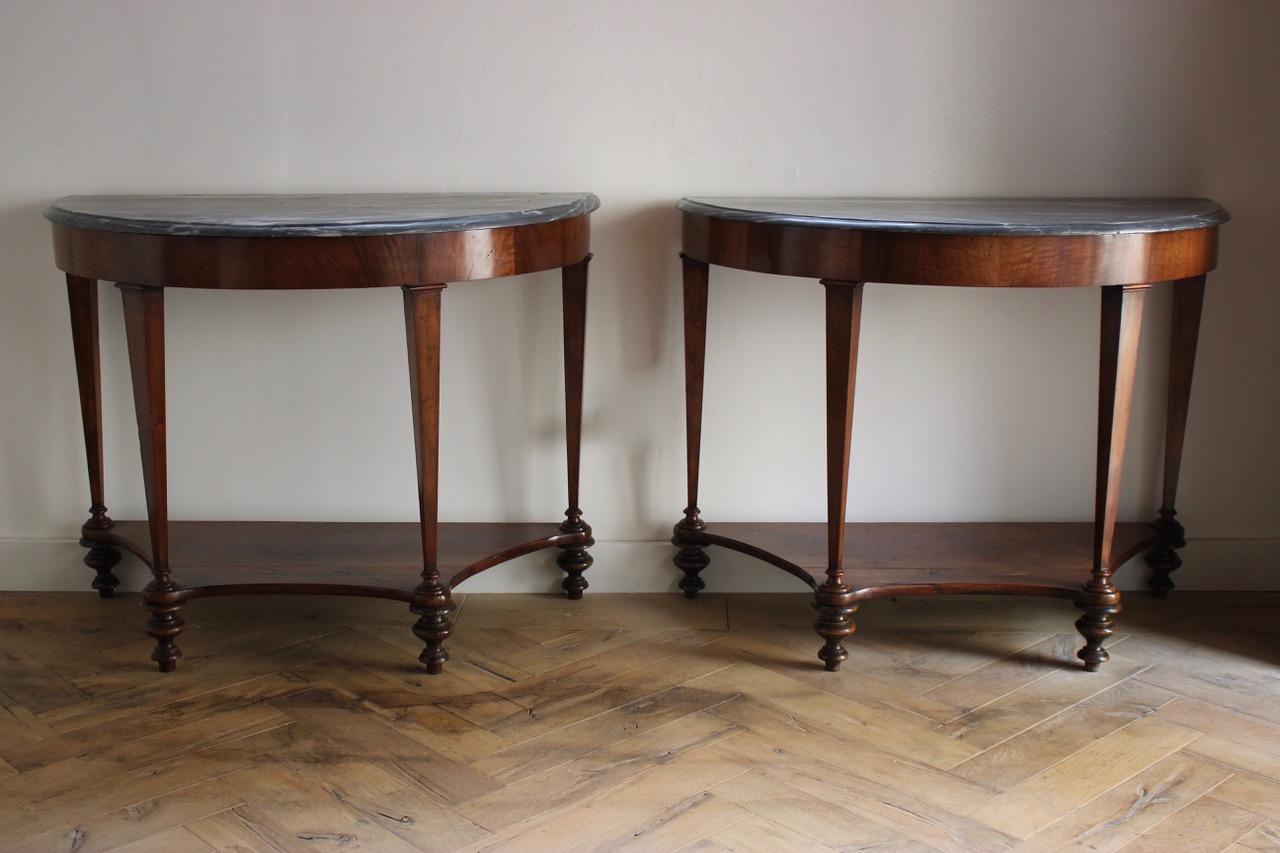 Pair of Early 19th Century Italian Console Tables in Walnut 5
