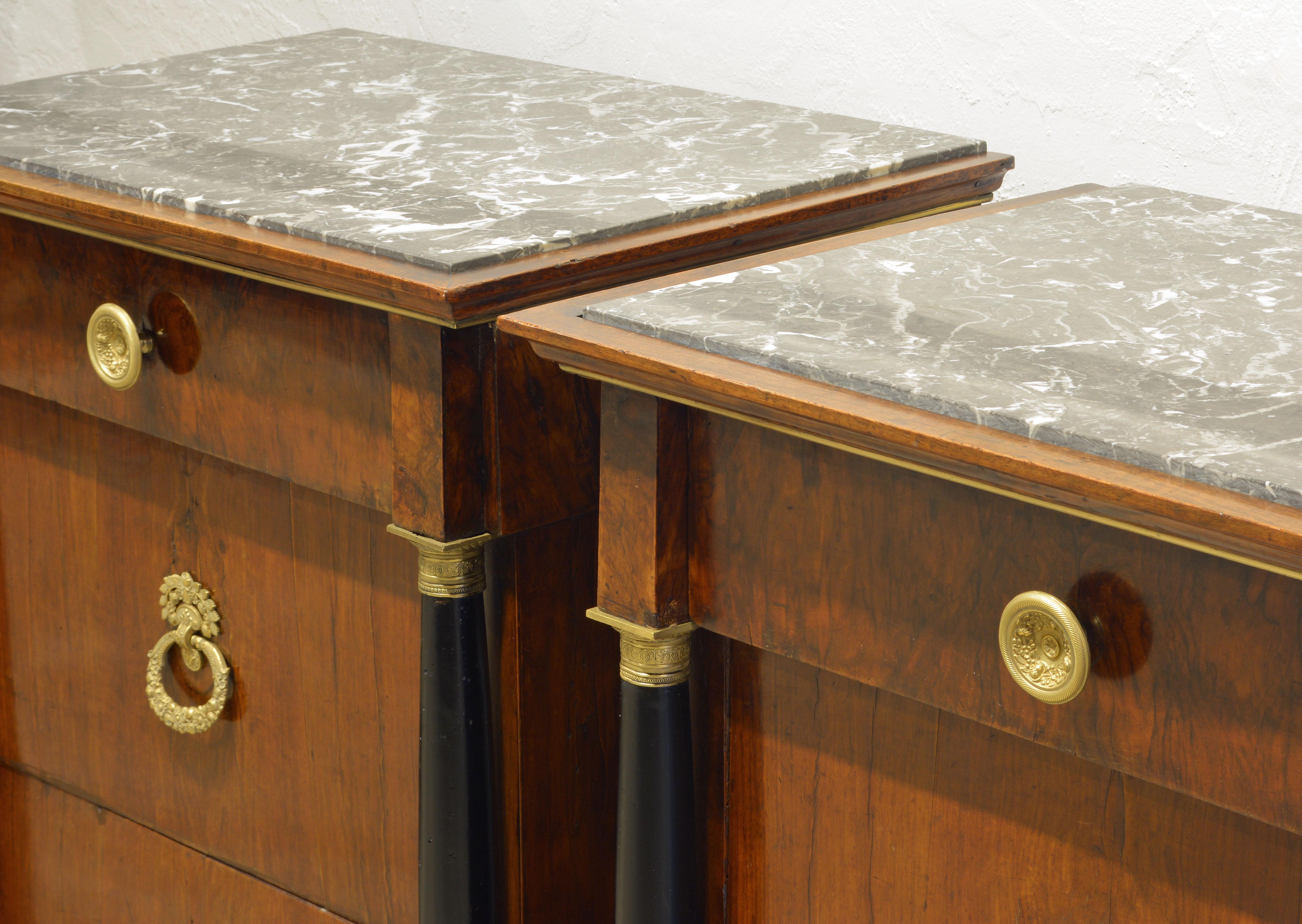 Early 19th Century, Pair Italian Marble Top Gilt Bronze Mounted Empire Commodes 1