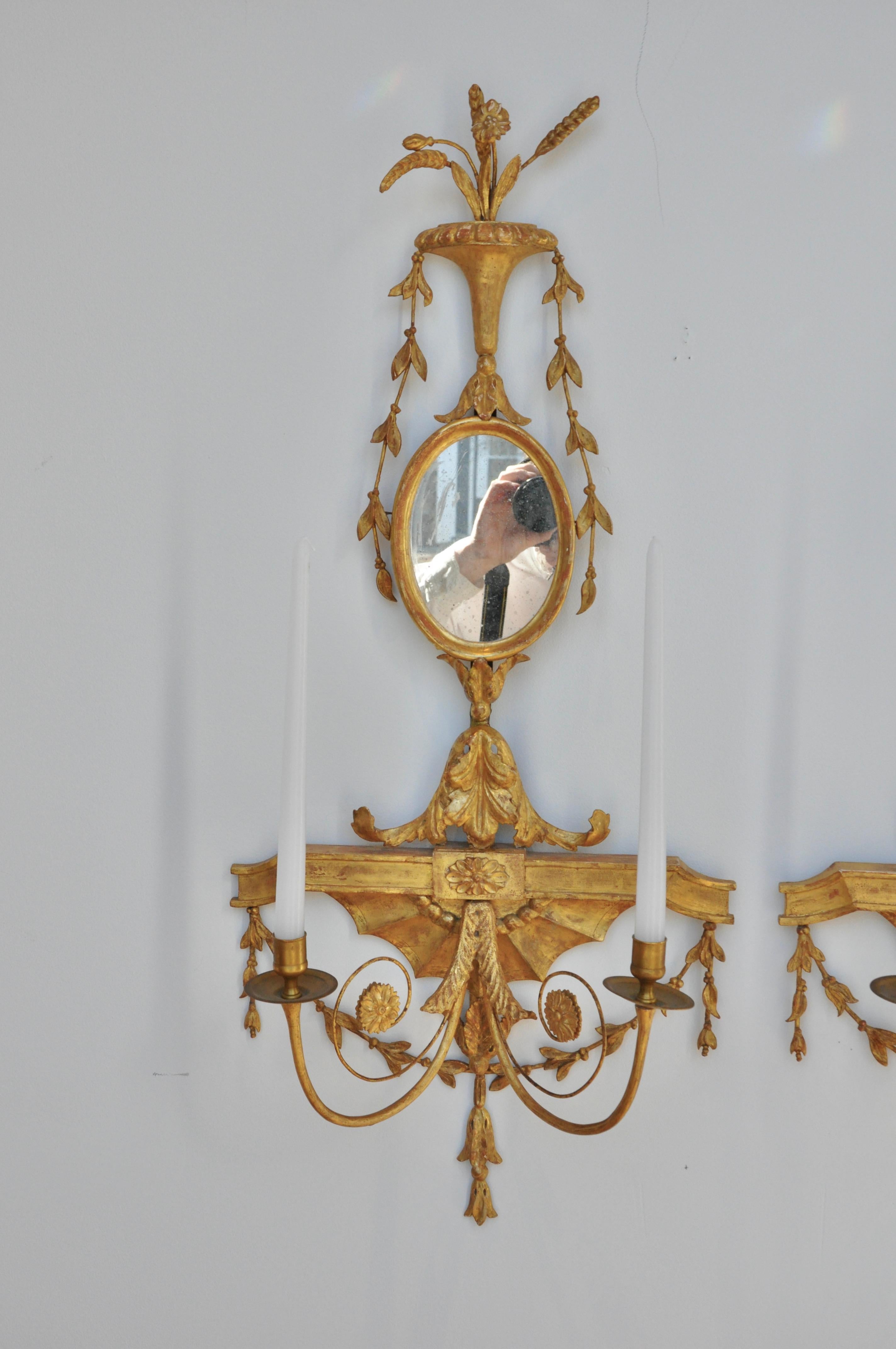 Adam Style Pair of Early 19th Century Adam George III Giltwood Sconces