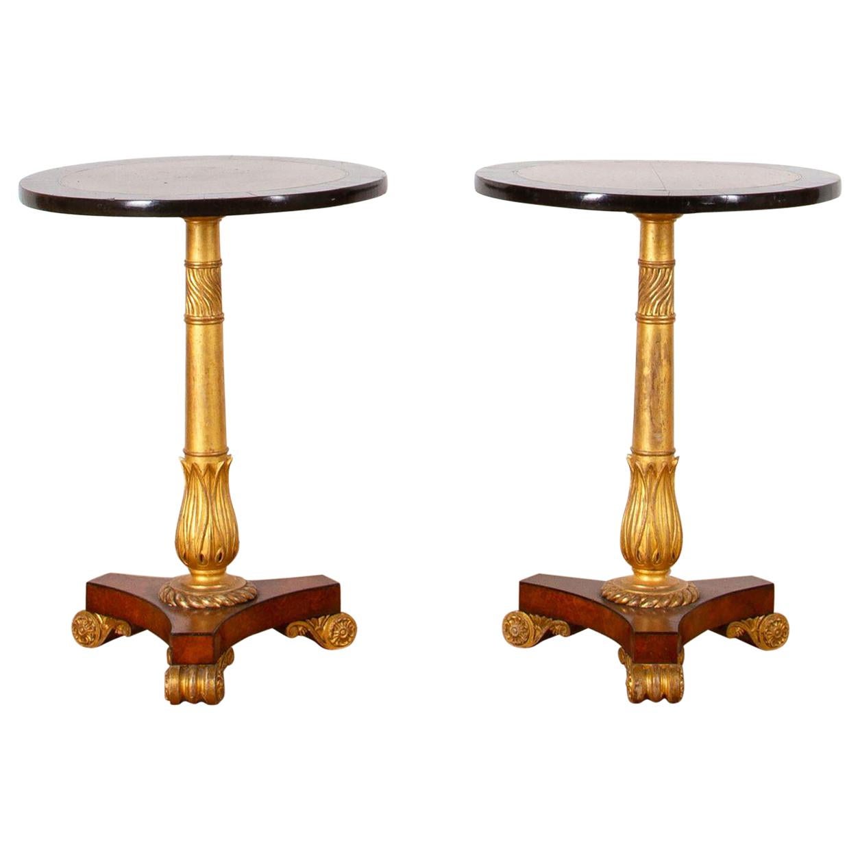 Pair of Early 19th Century Amboyna Ebony and Parcel Gilt Side Tables