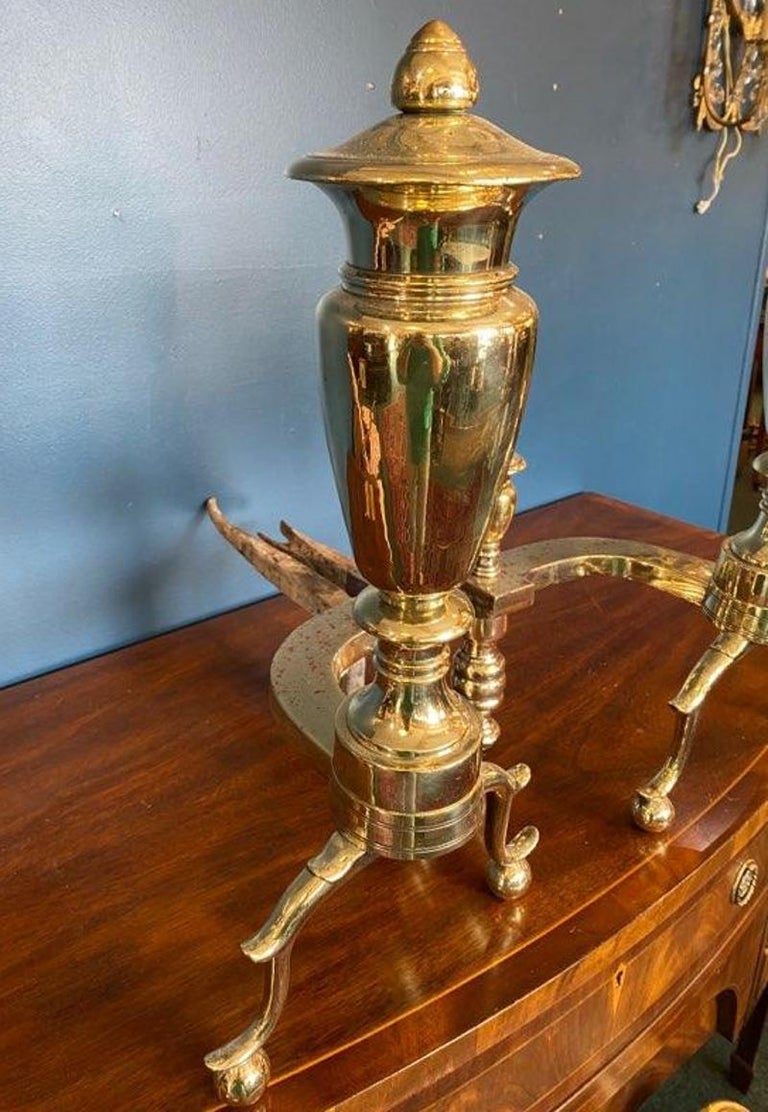 Pair of Early 19th Century American Empire Brass Fireplace Andirons For