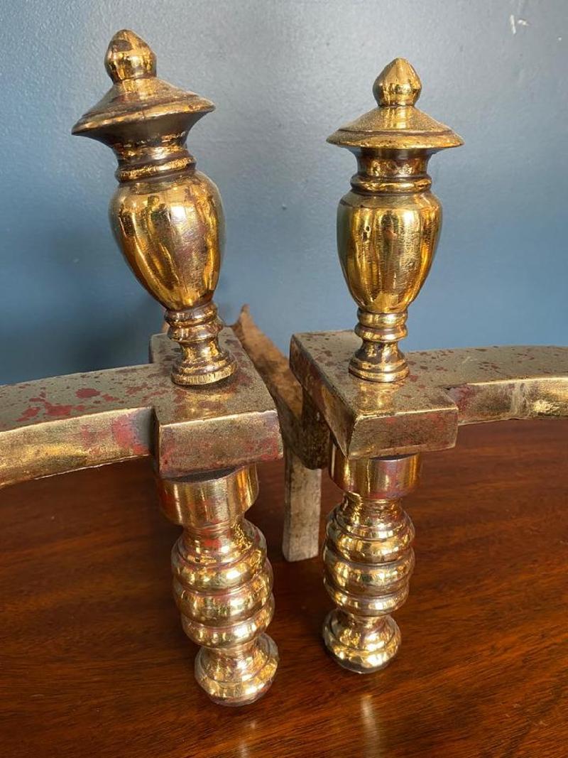 Pair of Early 19th Century American Empire Brass Fireplace Andirons For Sale 4