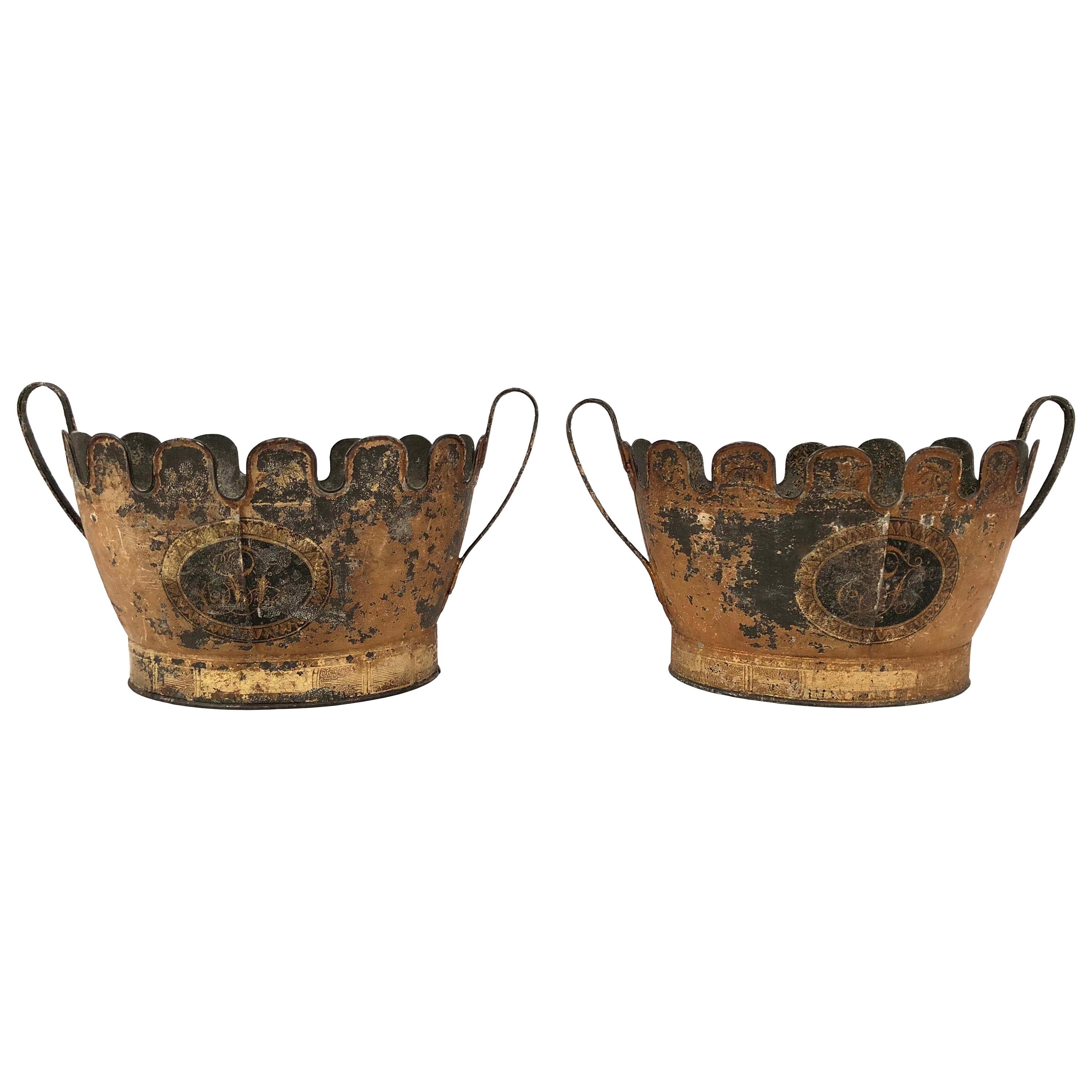 Pair of Early 19th Century American Tole Monteiths, Ideal as Planters
