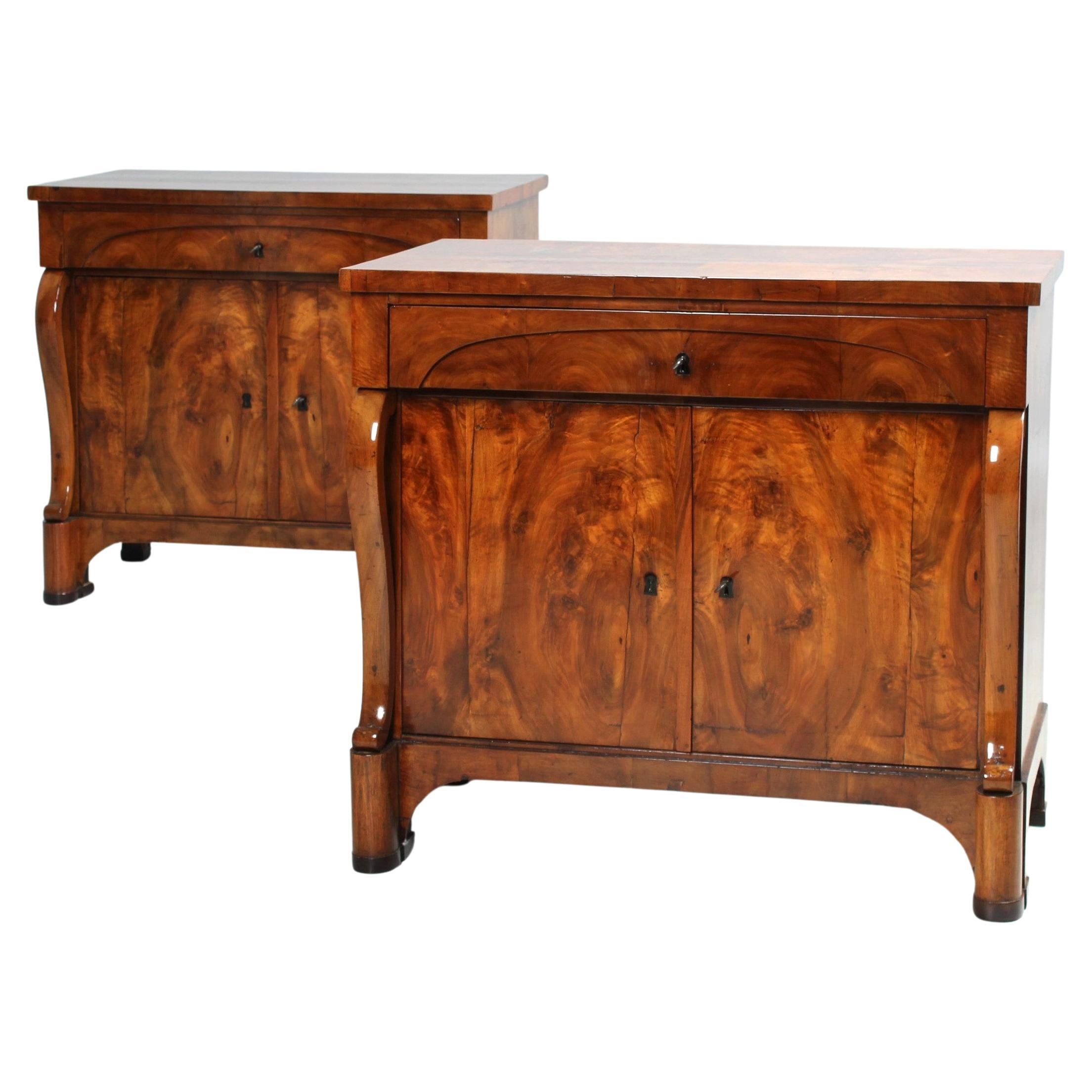 Pair of Early 19th Century Biedermeier Chests or Sideboards, Walnut, c. 1825