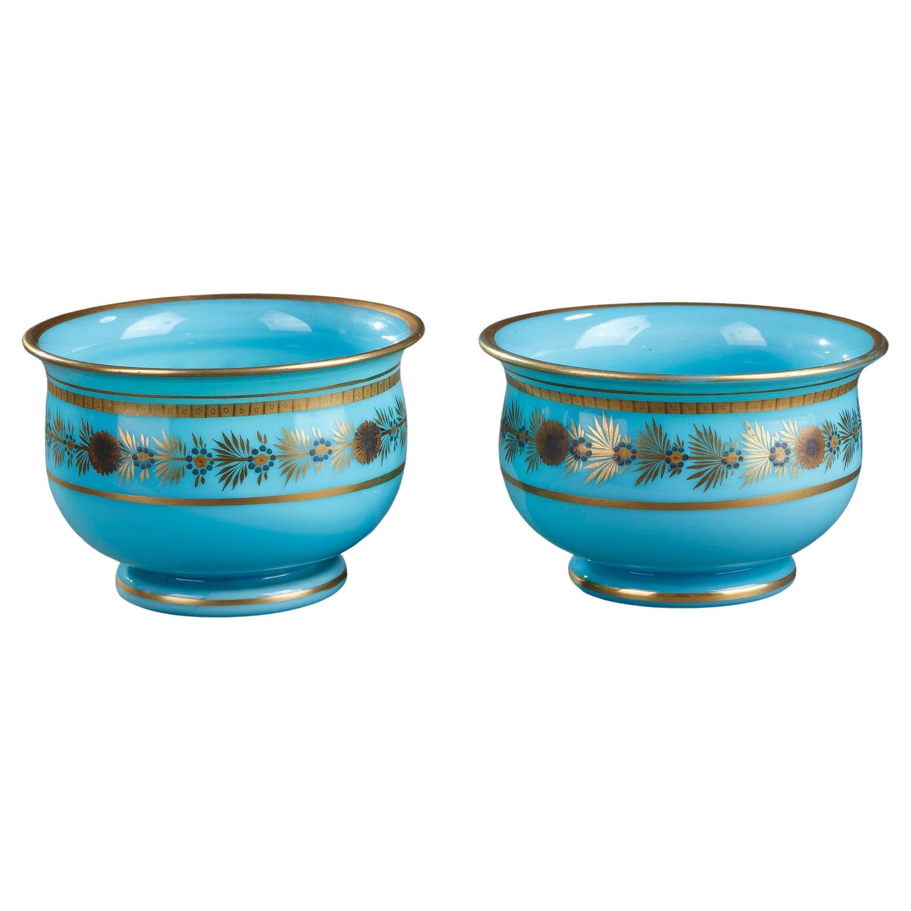 Pair of Early 19th Century Blue Opaline Bowls by Desvignes For Sale