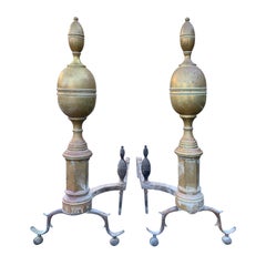 Pair of Early 19th Century Brass Lemon Top Andirons, circa 1820