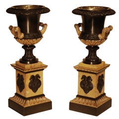 Pair of Early 19th Century Bronze and Ormolu Large Campana Urns