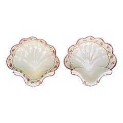 Pair of Early 19th Century Brown and White Shell Dishes with Grape Leaf Detail