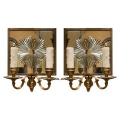 Pair of Early 19th Century Caldwell Style Two-Arm Etched Mirrored Square Sconces