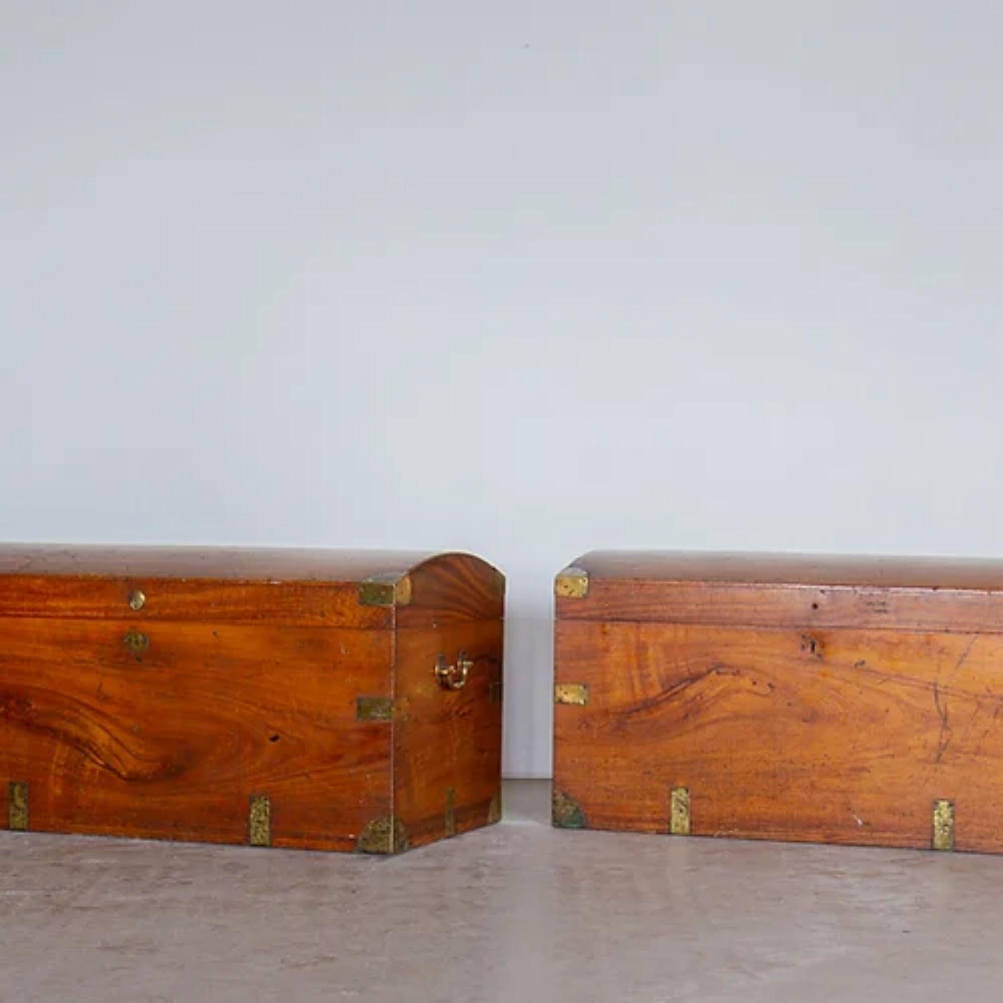 A pair of early 19th century camphor wood and brass mounted, dome topped trunks, circa 1830. These are way beyond your average camphor wood trunk and of the highest country house quality. The cabinet work and the camphor wood itself plus the brass